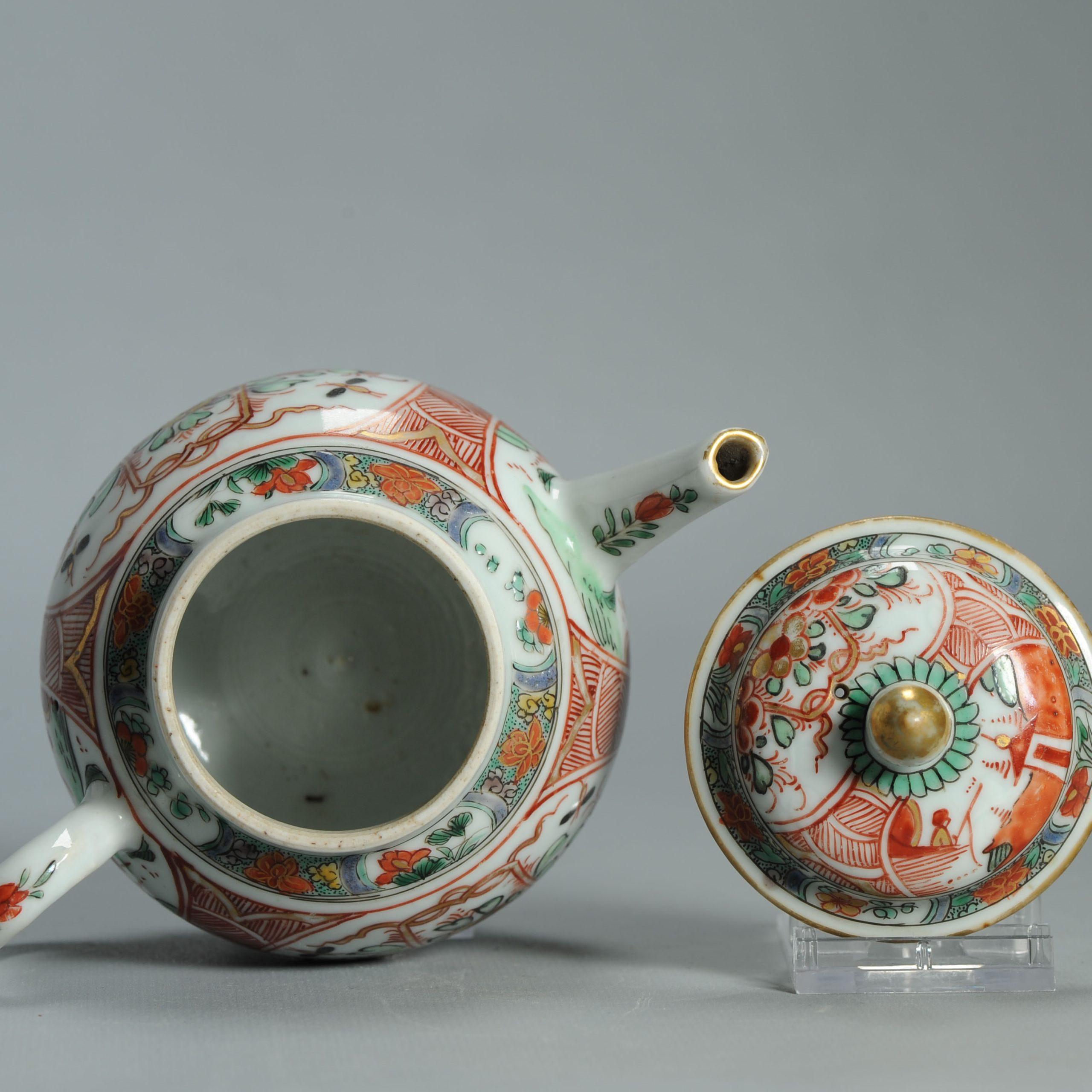 Antike ca 1720-30 Qing-Dynastie Chinesisches Porcelain Imari Verte Teekanne Amsterdams im Angebot 11