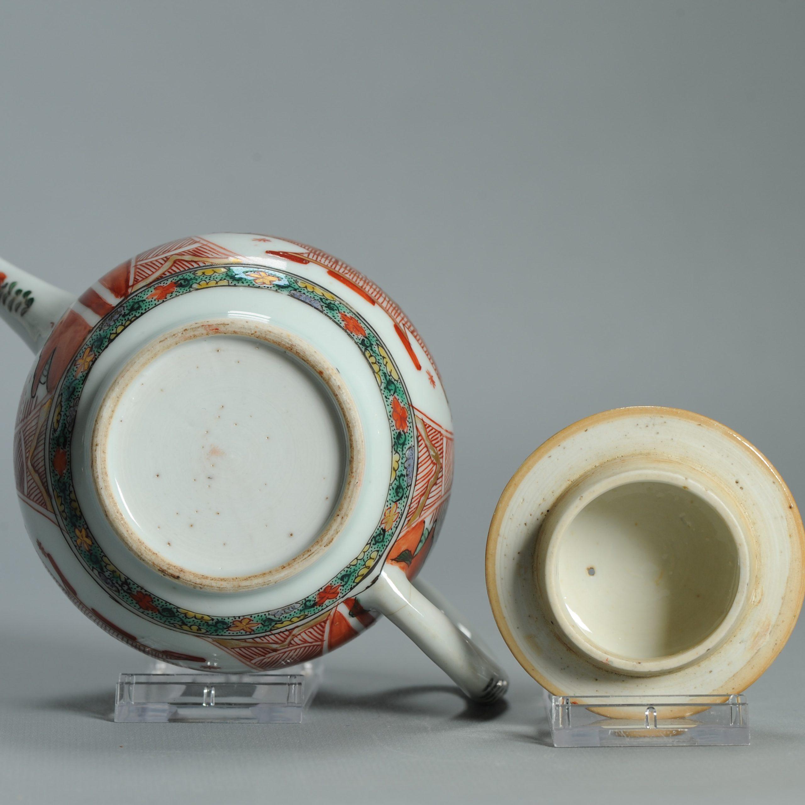 Antike ca 1720-30 Qing-Dynastie Chinesisches Porcelain Imari Verte Teekanne Amsterdams im Angebot 14