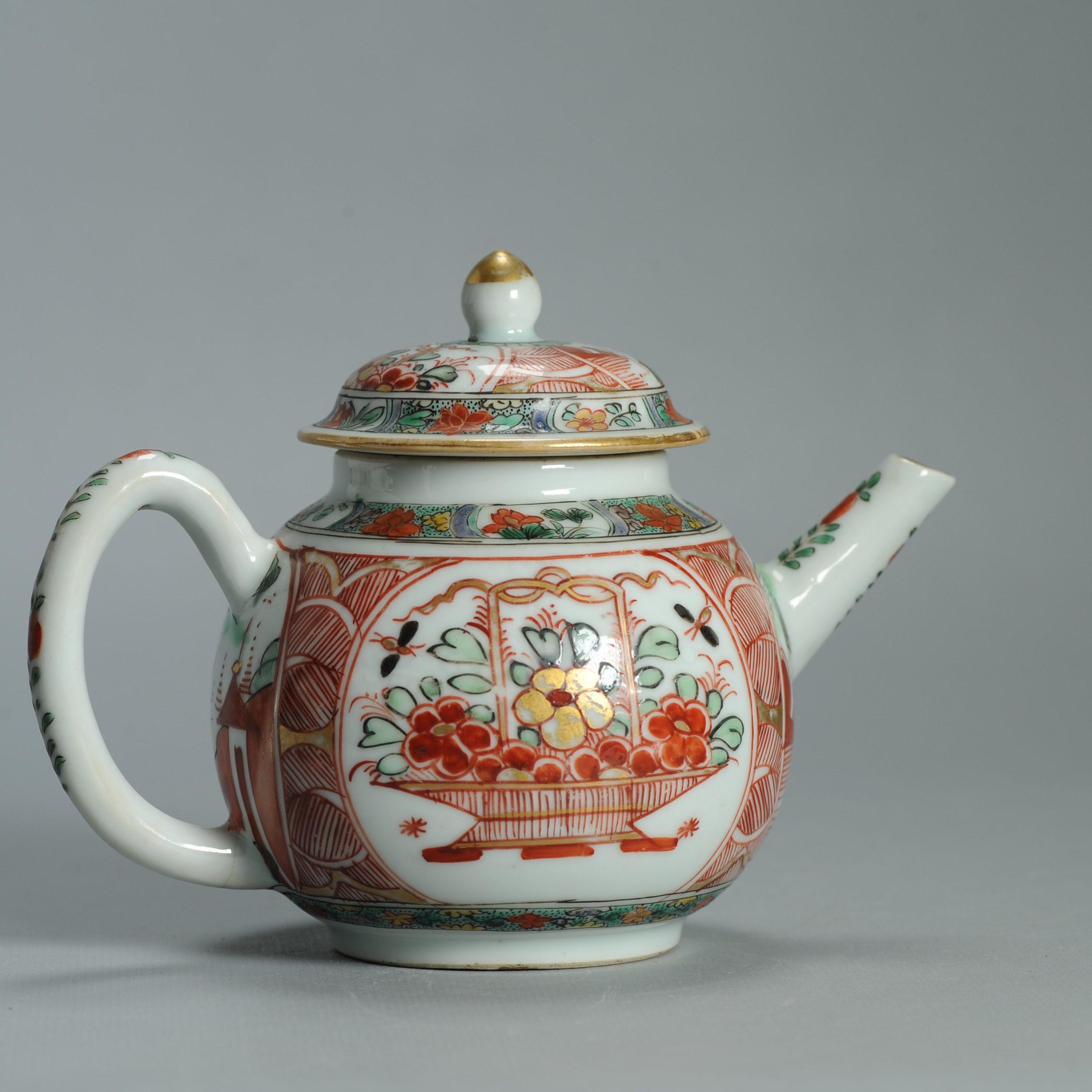 Antike ca 1720-30 Qing-Dynastie Chinesisches Porcelain Imari Verte Teekanne Amsterdams (18. Jahrhundert und früher) im Angebot
