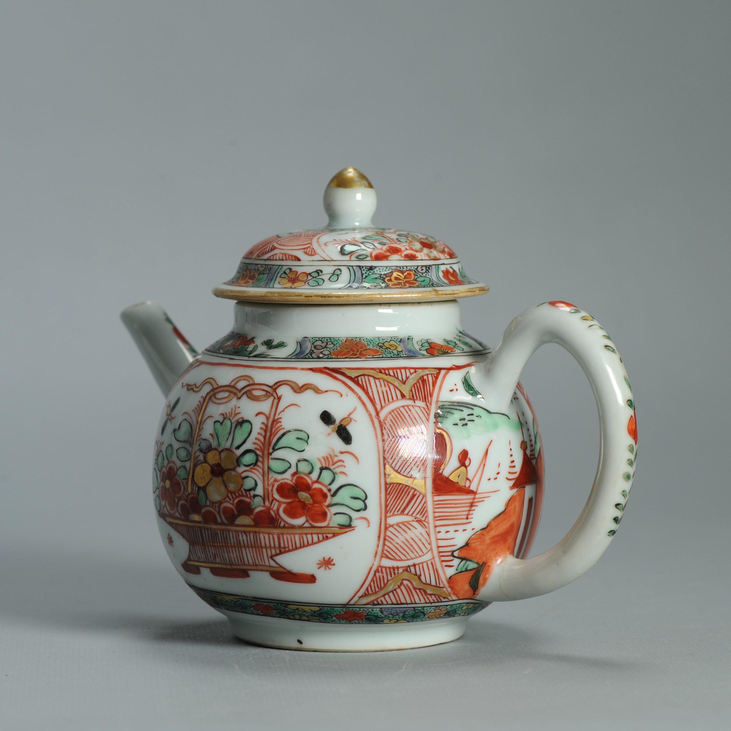 Antike ca 1720-30 Qing-Dynastie Chinesisches Porcelain Imari Verte Teekanne Amsterdams im Angebot 1