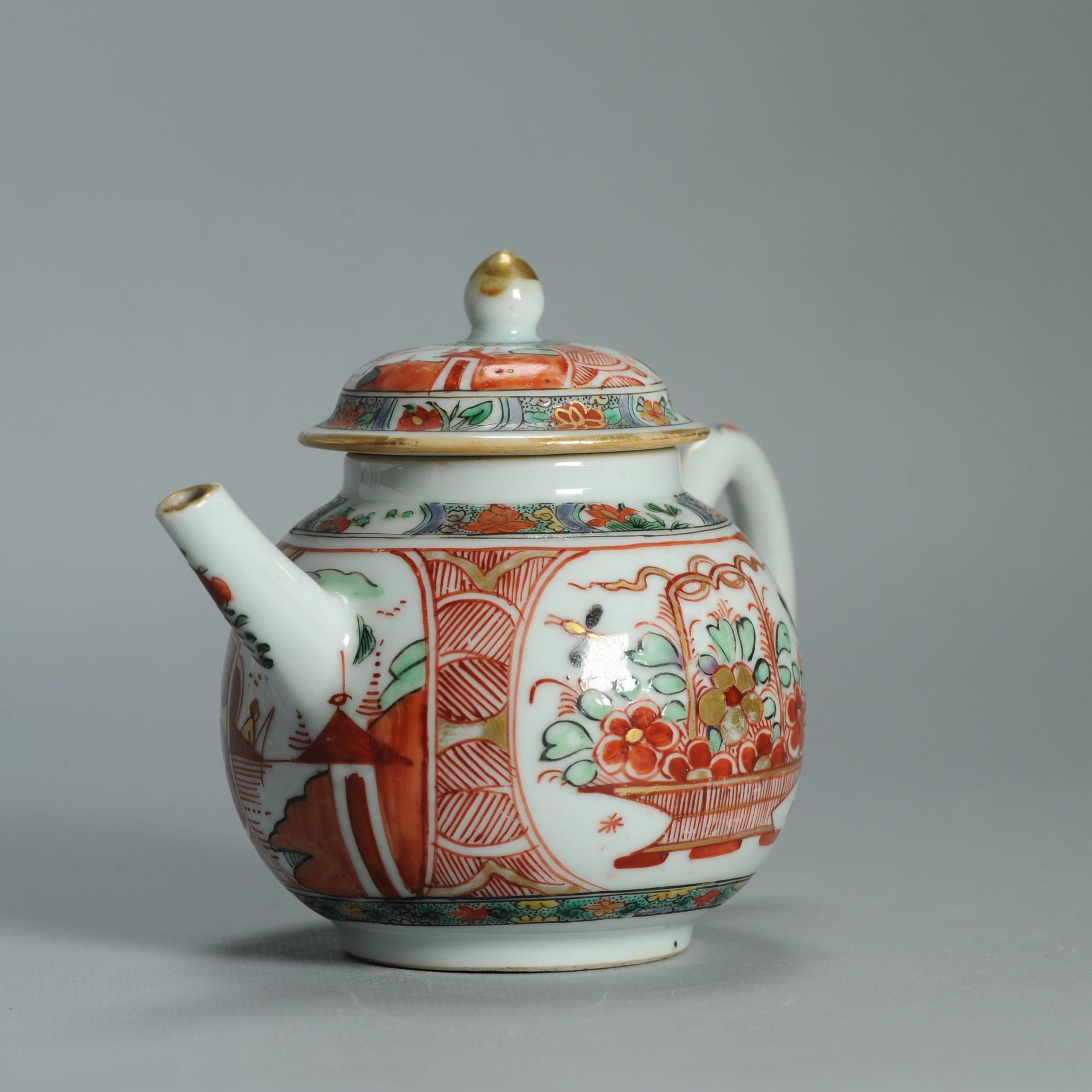 Antike ca 1720-30 Qing-Dynastie Chinesisches Porcelain Imari Verte Teekanne Amsterdams im Angebot 2