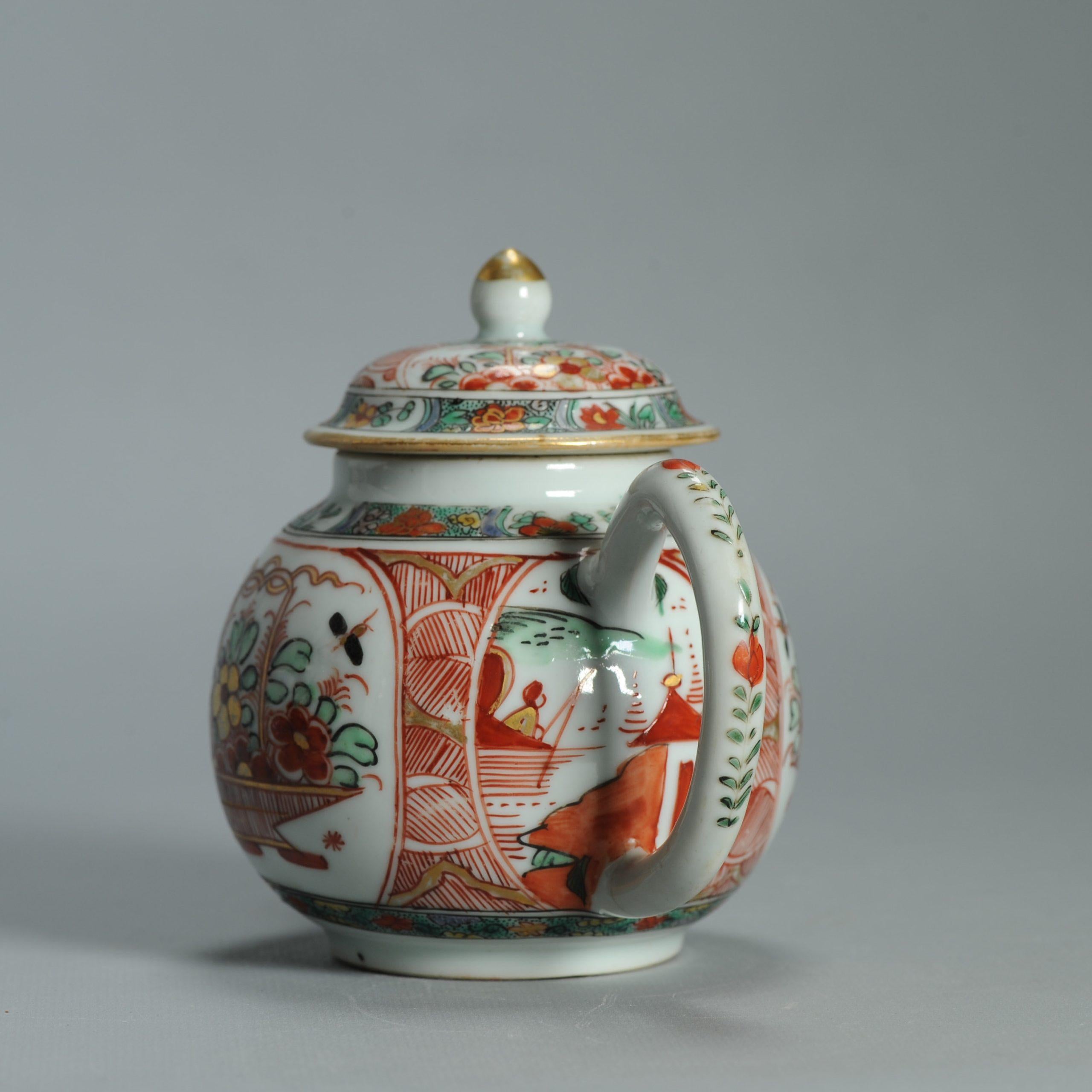 Antike ca 1720-30 Qing-Dynastie Chinesisches Porcelain Imari Verte Teekanne Amsterdams im Angebot 3