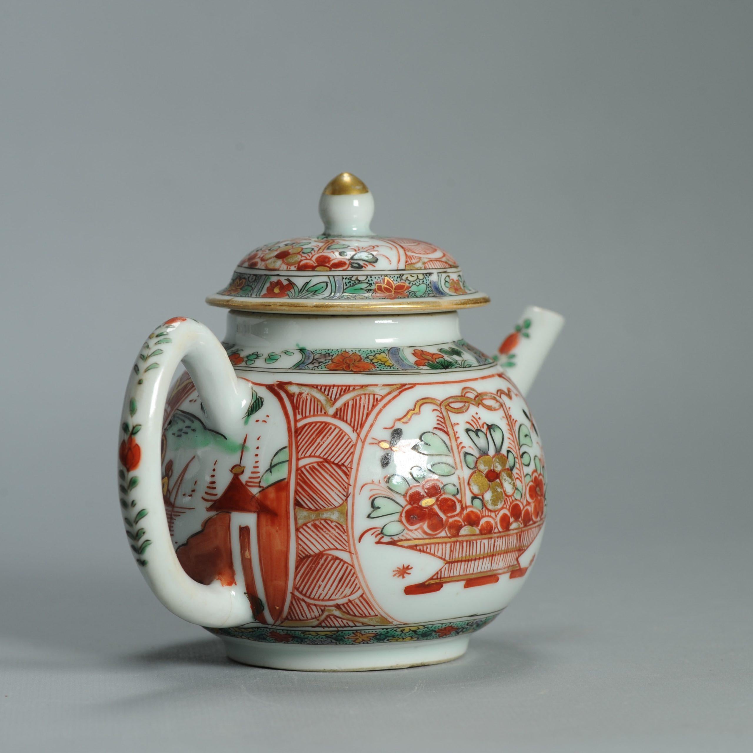 Antike ca 1720-30 Qing-Dynastie Chinesisches Porcelain Imari Verte Teekanne Amsterdams im Angebot 4