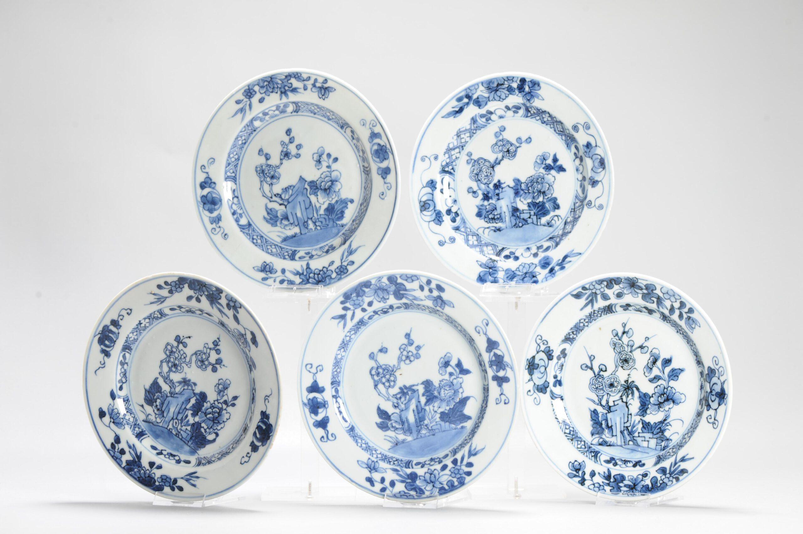 Antiguo Ca 1720 Dinastía Qing Porcelana china Platos de gachas Azul Blanco en venta 5