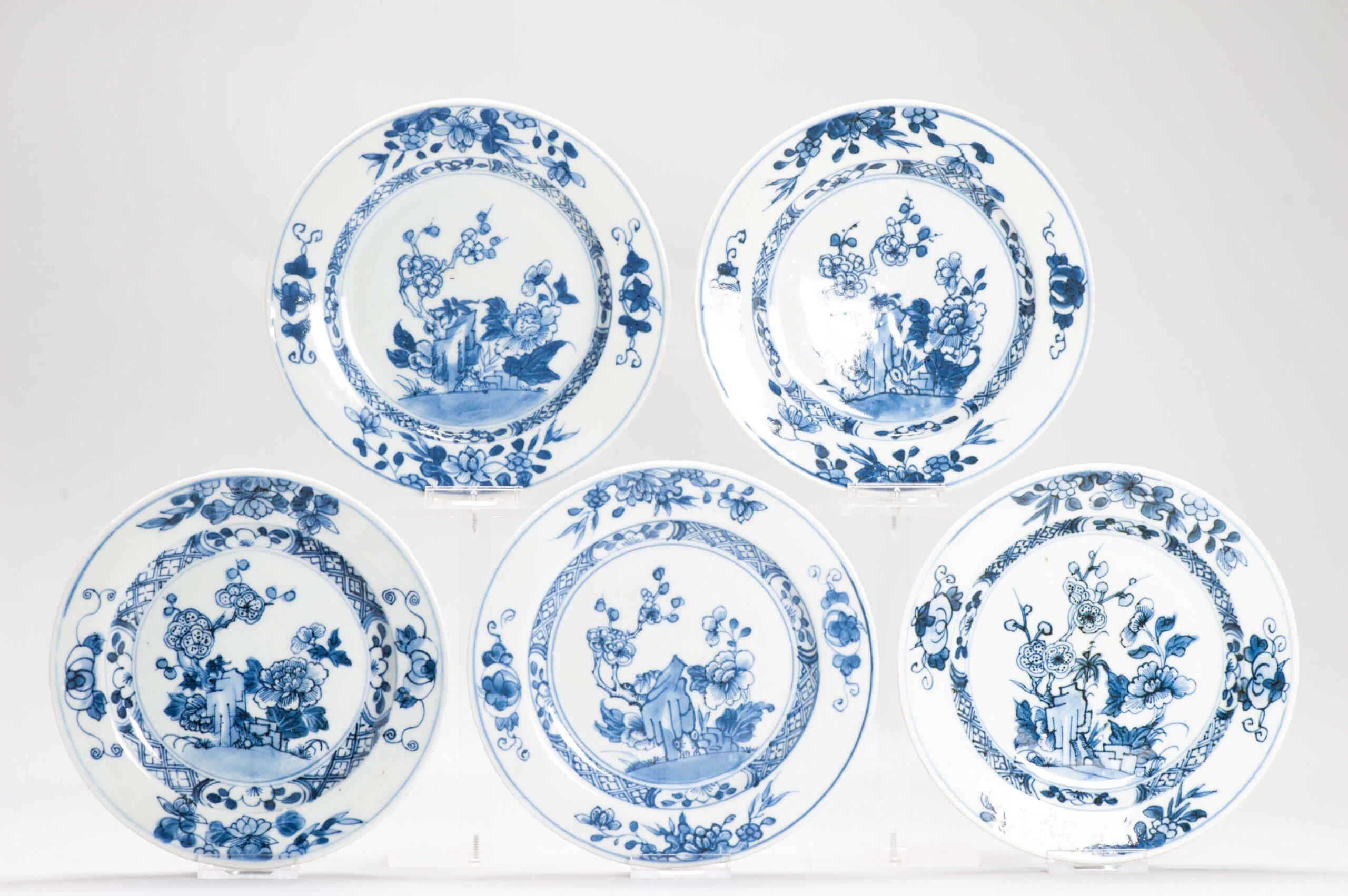 Antiguo Ca 1720 Dinastía Qing Porcelana china Platos de gachas Azul Blanco en venta 8