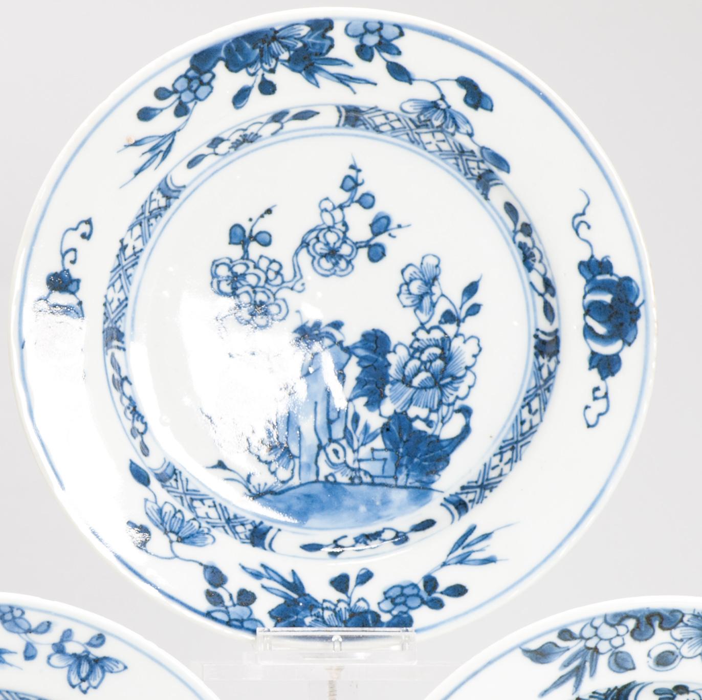 Antiguo Ca 1720 Dinastía Qing Porcelana china Platos de gachas Azul Blanco en venta 9
