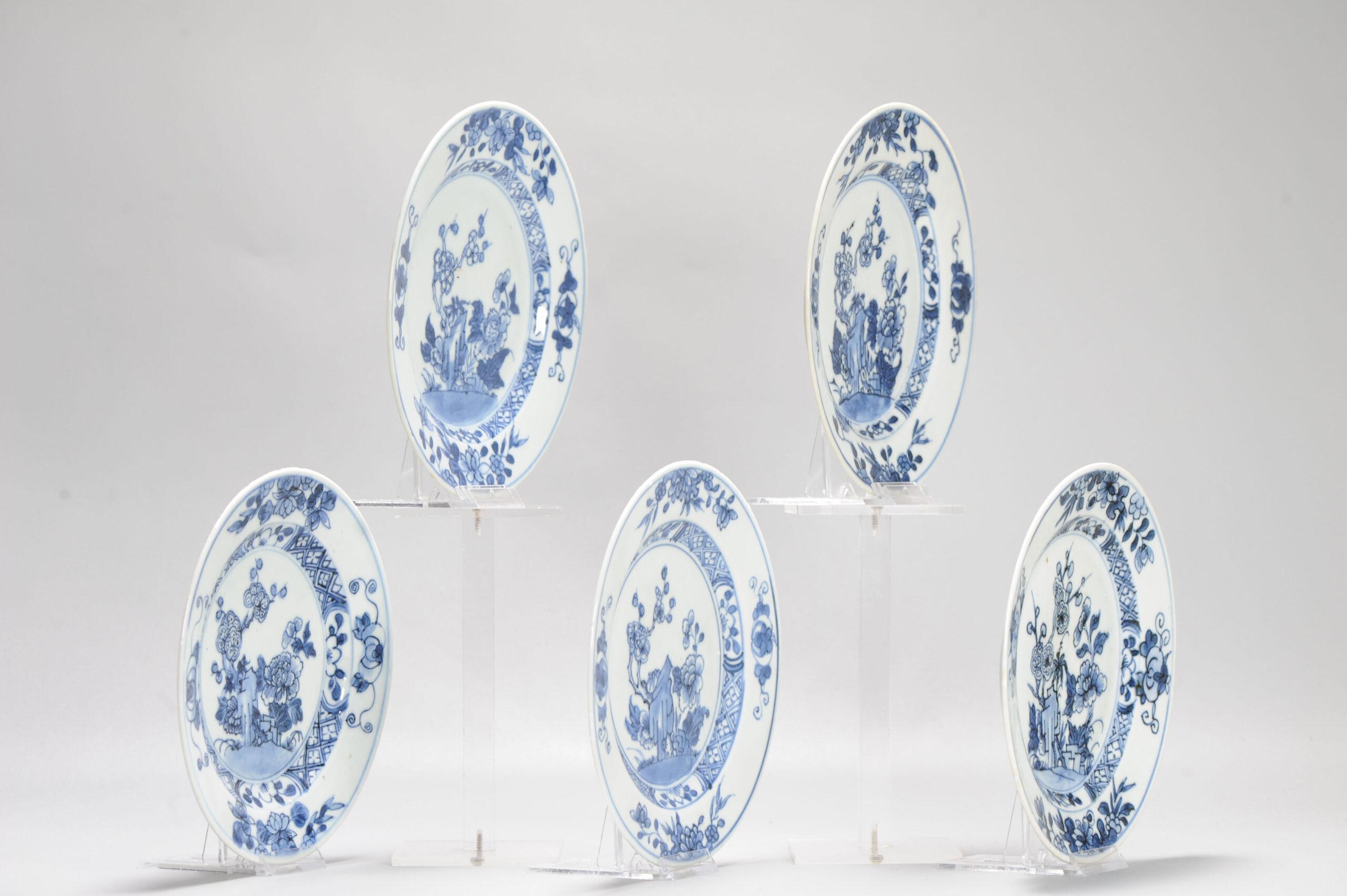Antiguo Ca 1720 Dinastía Qing Porcelana china Platos de gachas Azul Blanco en venta 10