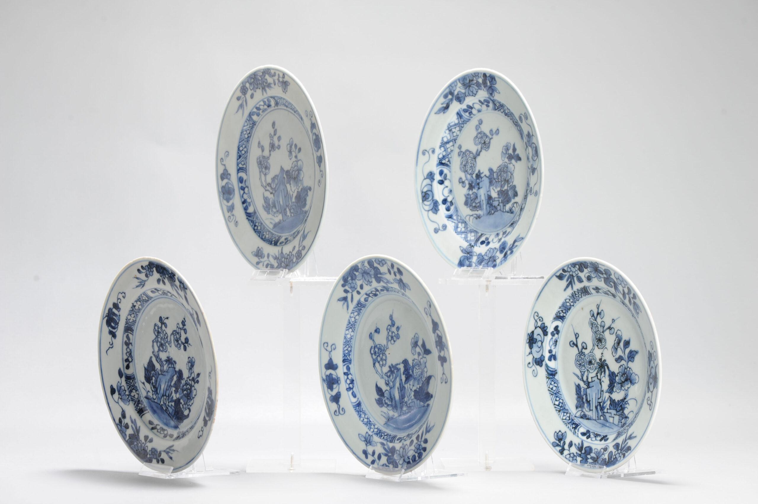 Antiguo Ca 1720 Dinastía Qing Porcelana china Platos de gachas Azul Blanco en venta 13
