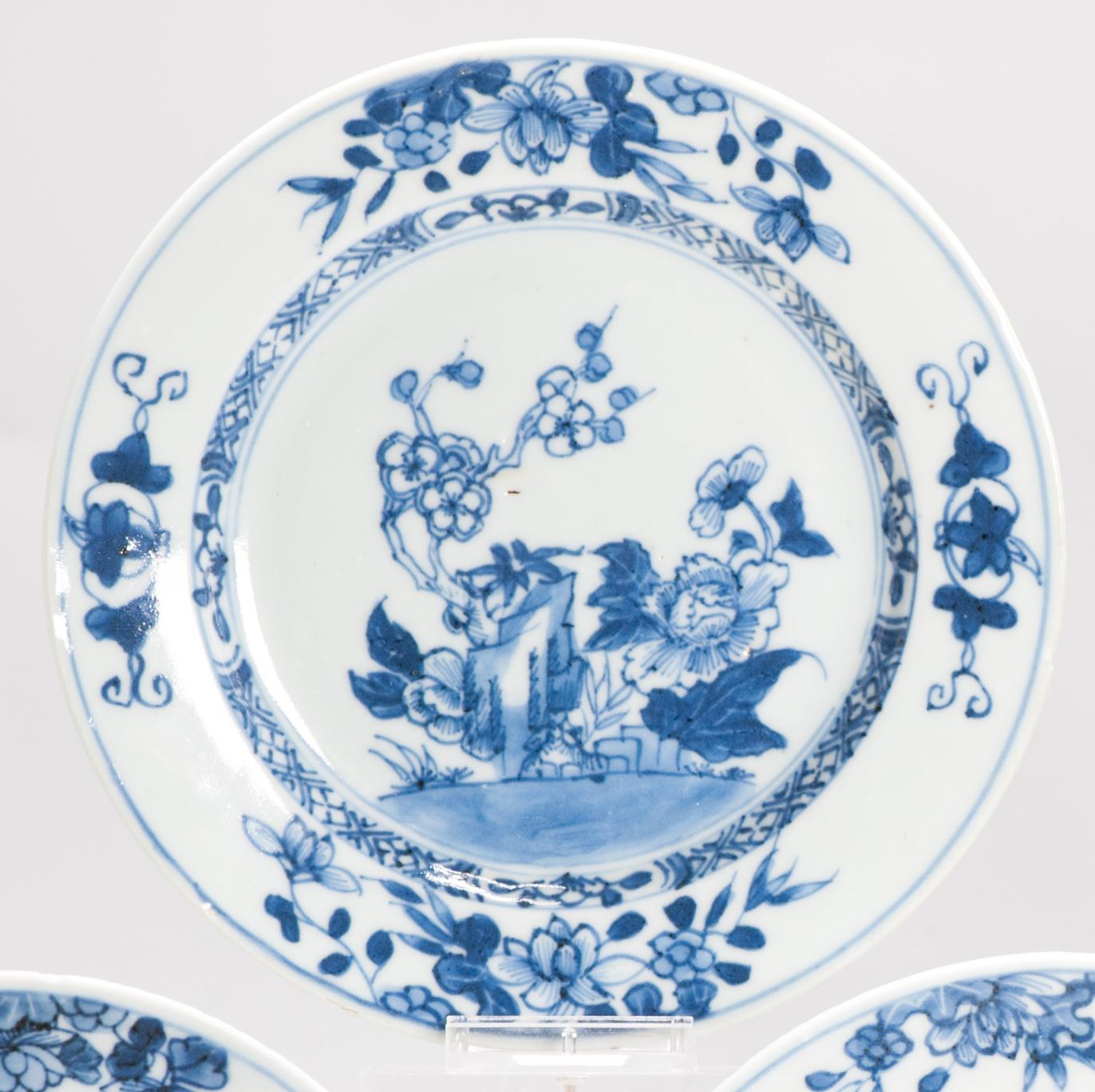Antiguo Ca 1720 Dinastía Qing Porcelana china Platos de gachas Azul Blanco en venta 14