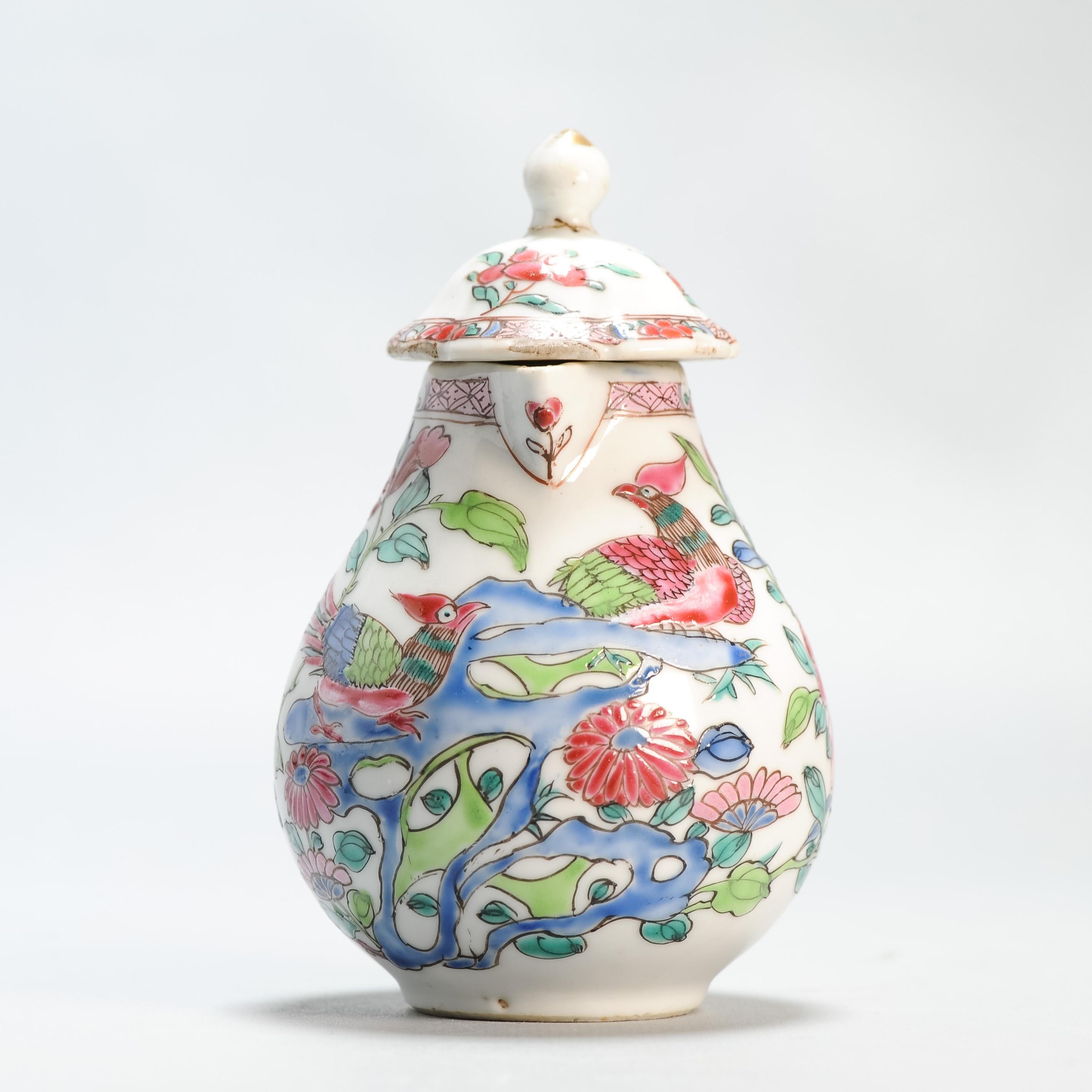 Antique Ca 1740-1750 Chinese Porcelain Qianlong Creamer Famille Rose In Fair Condition For Sale In Amsterdam, Noord Holland