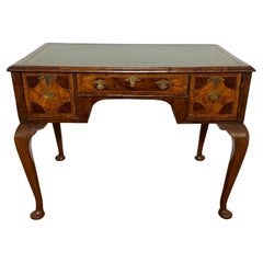 Antique Ca. 1780s English Writing Desk in Oyster Burl and Mahogany, Leather Top
