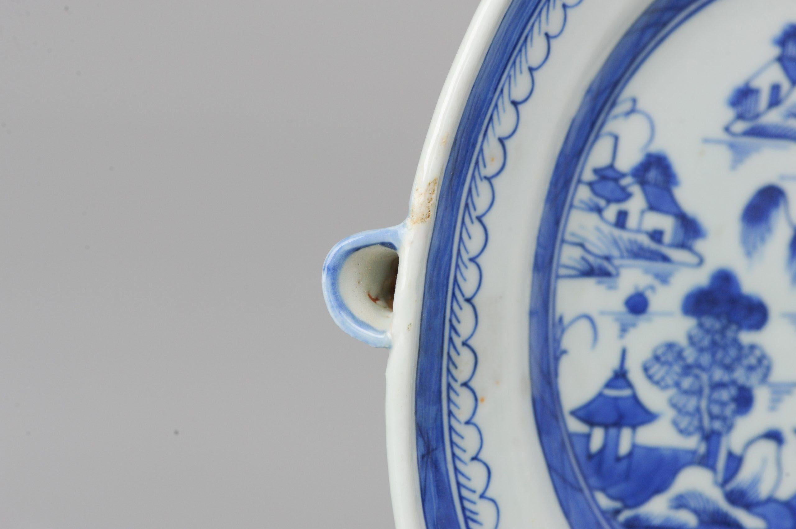Antique ca 1800 Chinese Porcelain Blue White Jiaqing Hot Water Plate