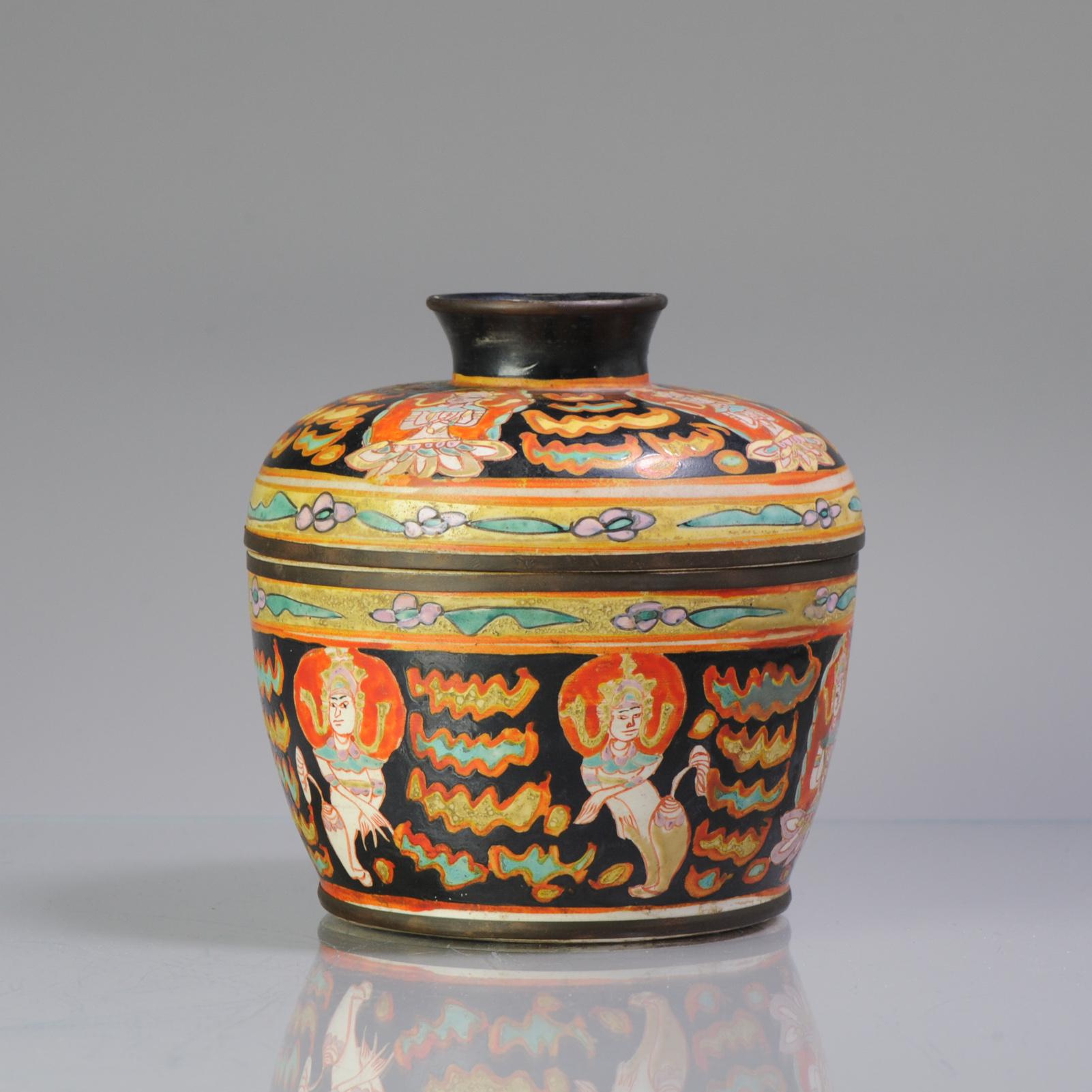 Antique Ca 1900 Chinese Porcelain Lidded Jar Bencharong Thailand Enamels 2