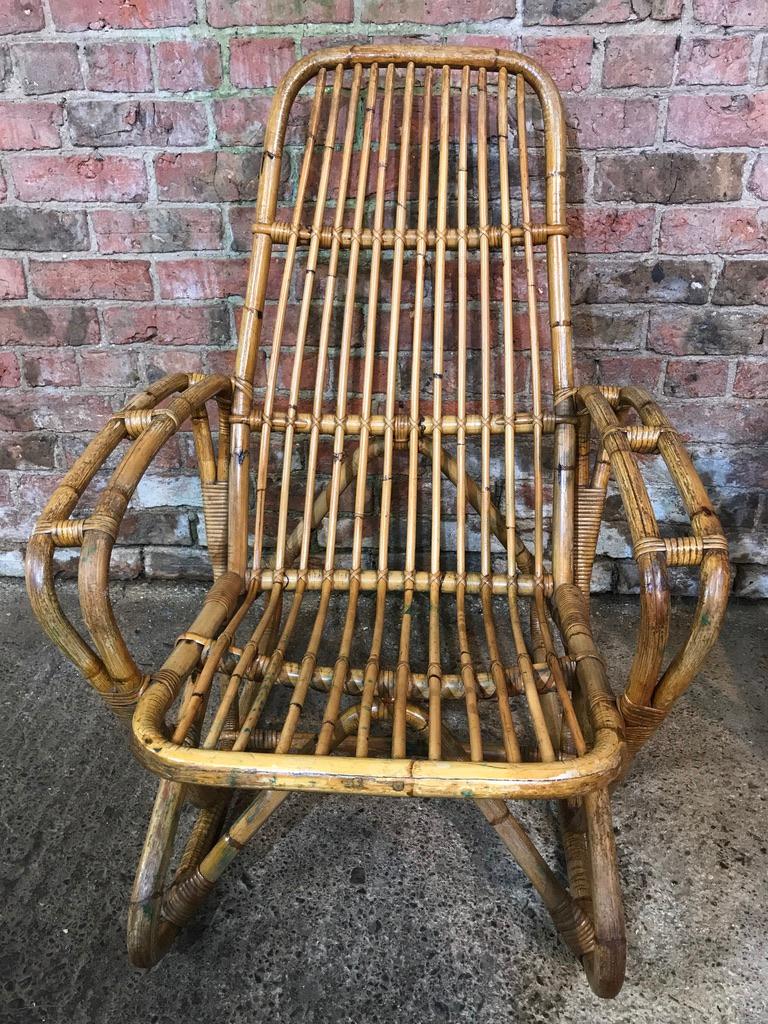 Antique Colonial Rattan Cane Bamboo Armchairs from South African Boarding School For Sale 8