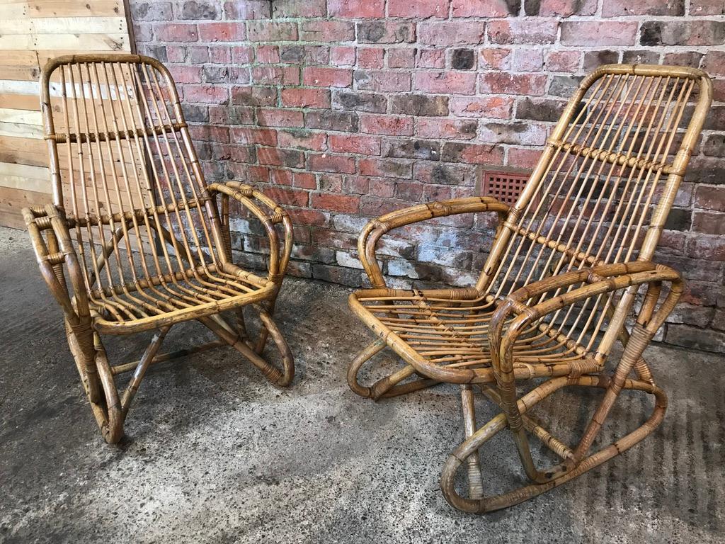 Antique Colonial Rattan Cane Bamboo Armchairs from South African Boarding School For Sale 13