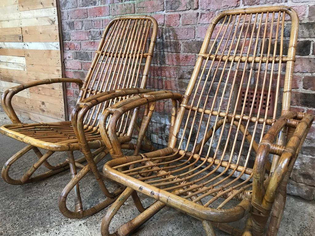 Antique Colonial Rattan Cane Bamboo Armchairs from South African Boarding School For Sale 1