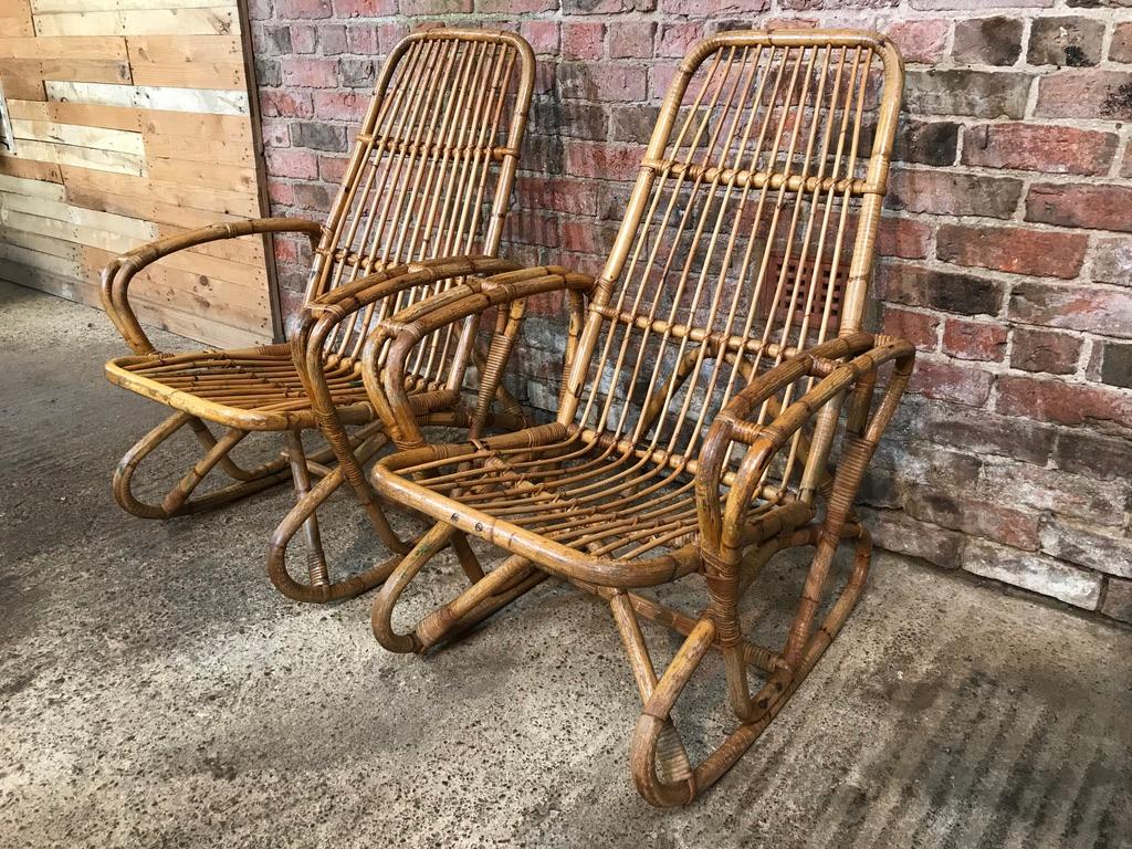 Antique Colonial Rattan Cane Bamboo Armchairs from South African Boarding School For Sale 2