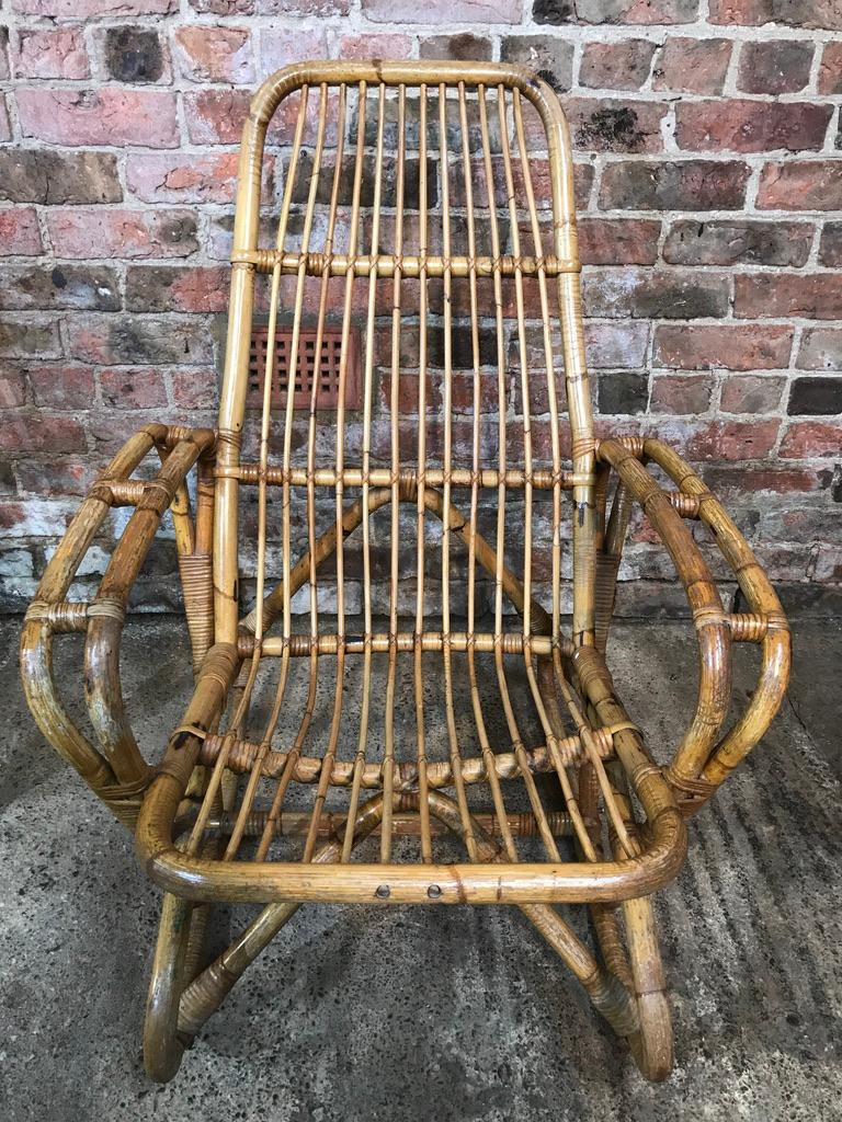 Antique Colonial Rattan Cane Bamboo Armchairs from South African Boarding School For Sale 3