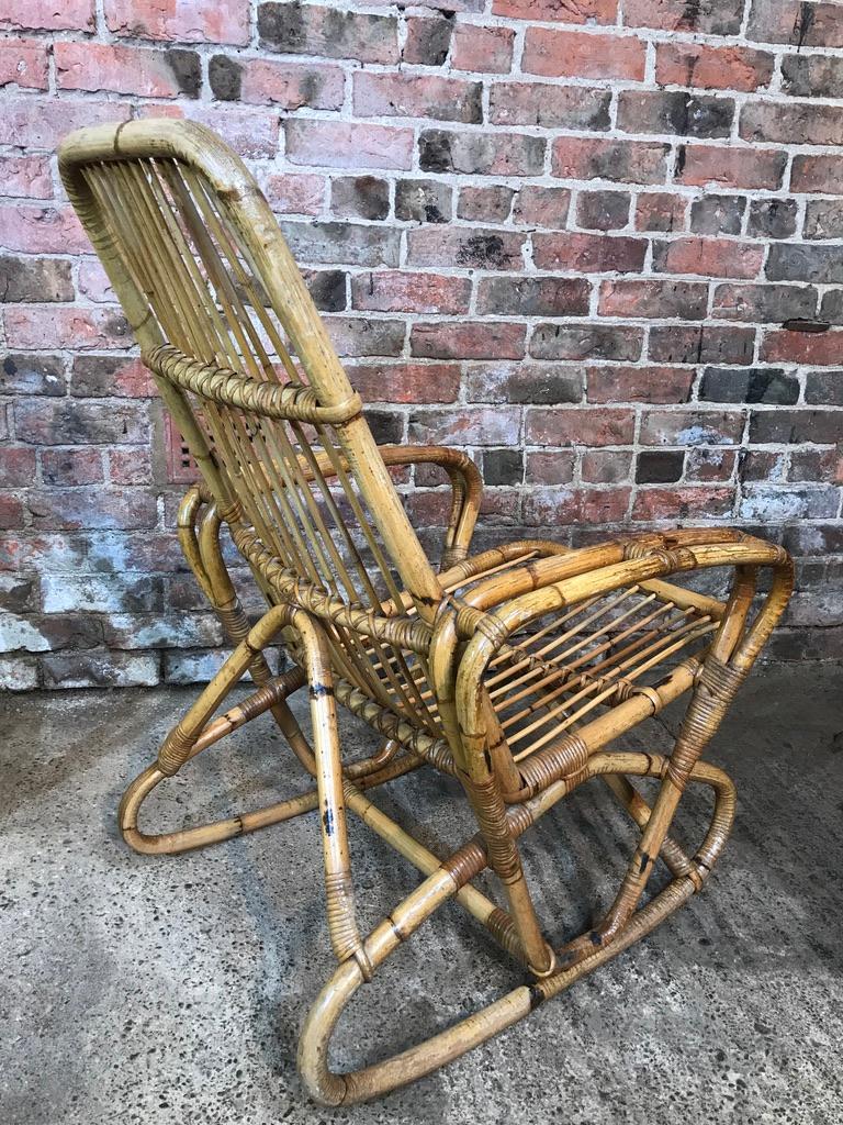 Antique Colonial Rattan Cane Bamboo Armchairs from South African Boarding School For Sale 6