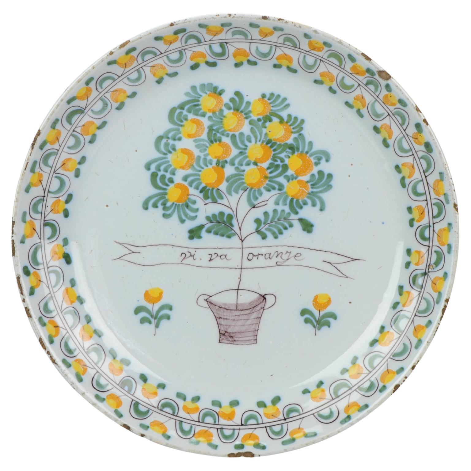 Antique Ca 1900 French Plate with ViVA Oranje Faience Willem V For Sale