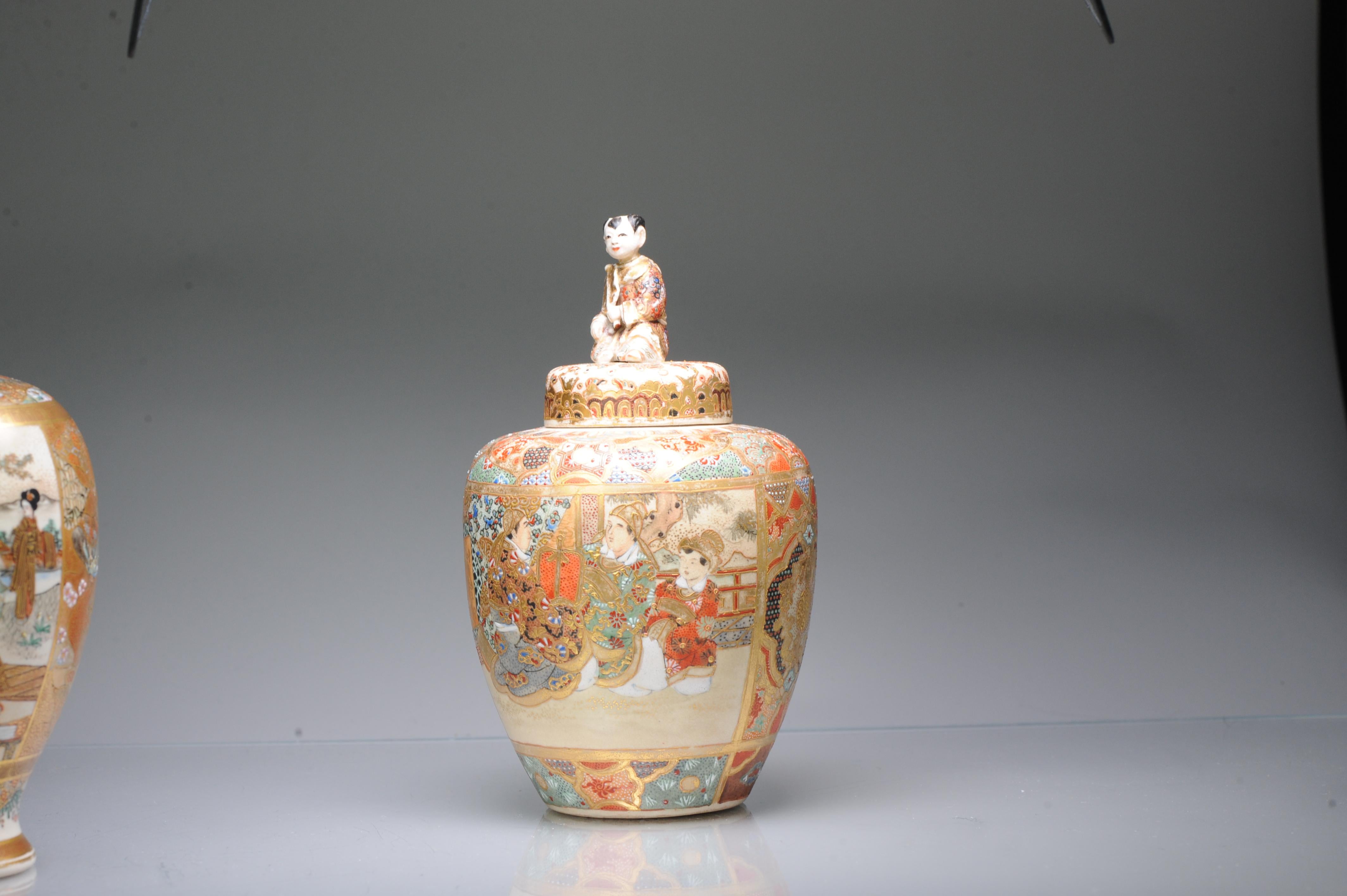 Meiji Antique Ca 1900 Japanese Satsuma Jar with Figures Richly Decorated Unmarked For Sale