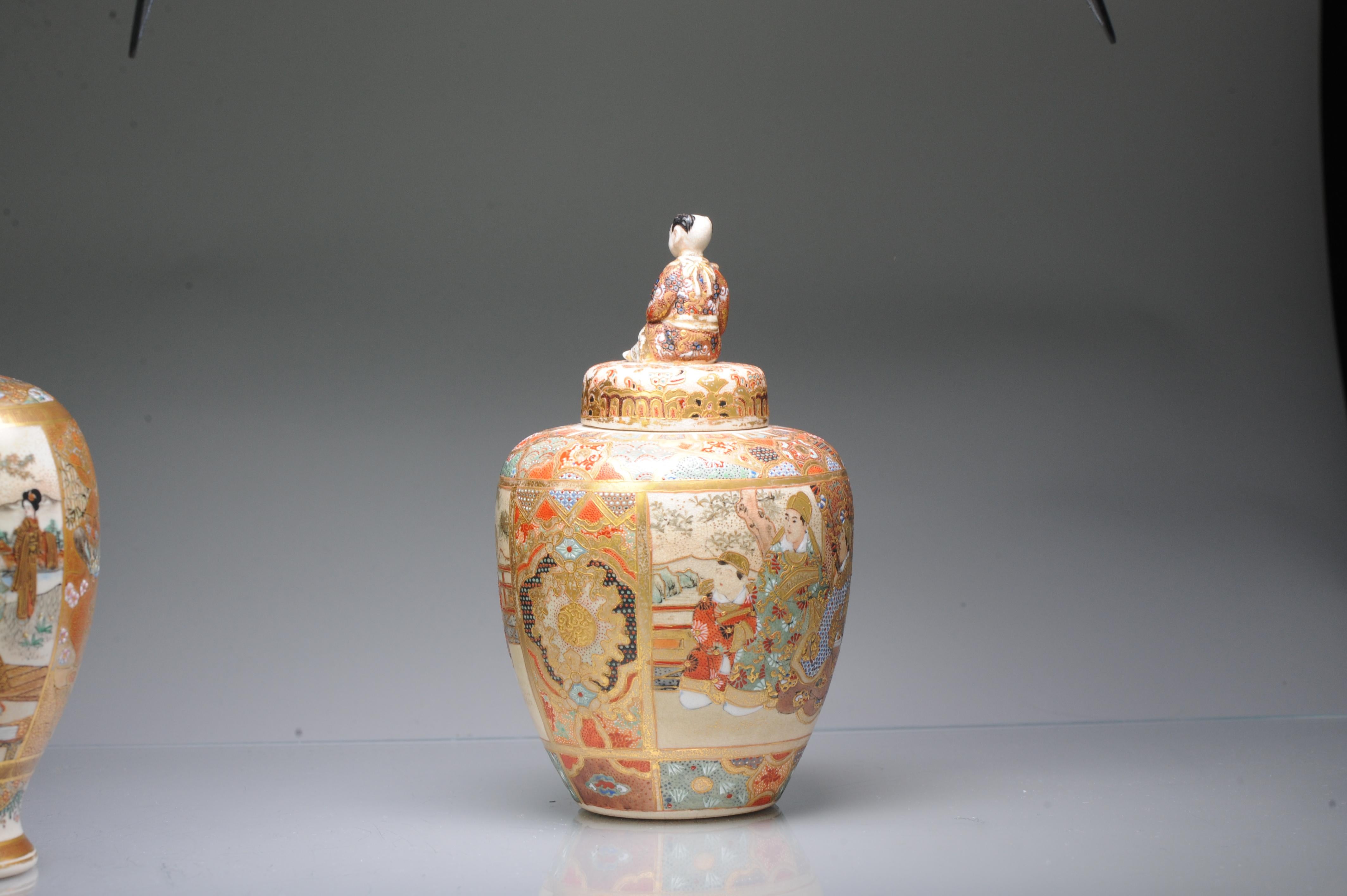 19th Century Antique Ca 1900 Japanese Satsuma Jar with Figures Richly Decorated Unmarked For Sale