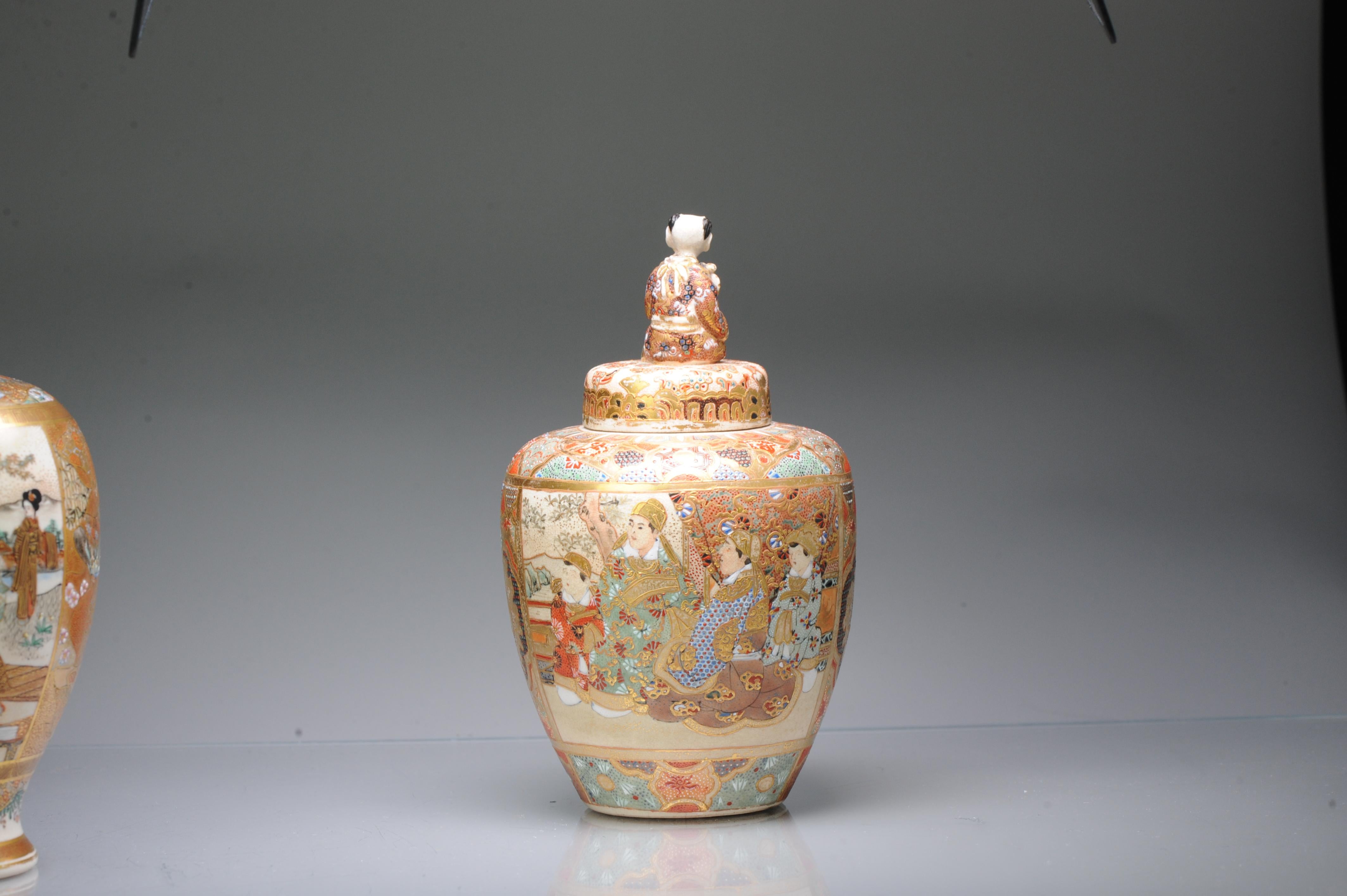 Porcelain Antique Ca 1900 Japanese Satsuma Jar with Figures Richly Decorated Unmarked For Sale