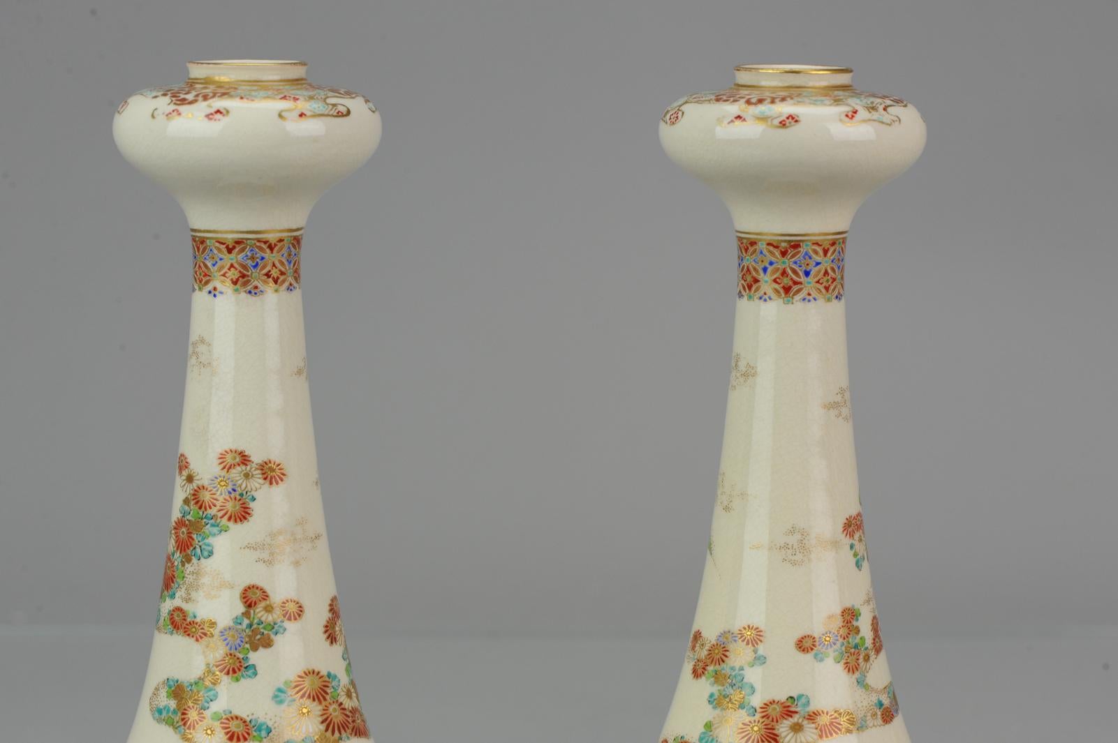 Antique ca 1900 Japanese Satsuma Obiyama Candle Holders Richly Decorated Marked For Sale 5