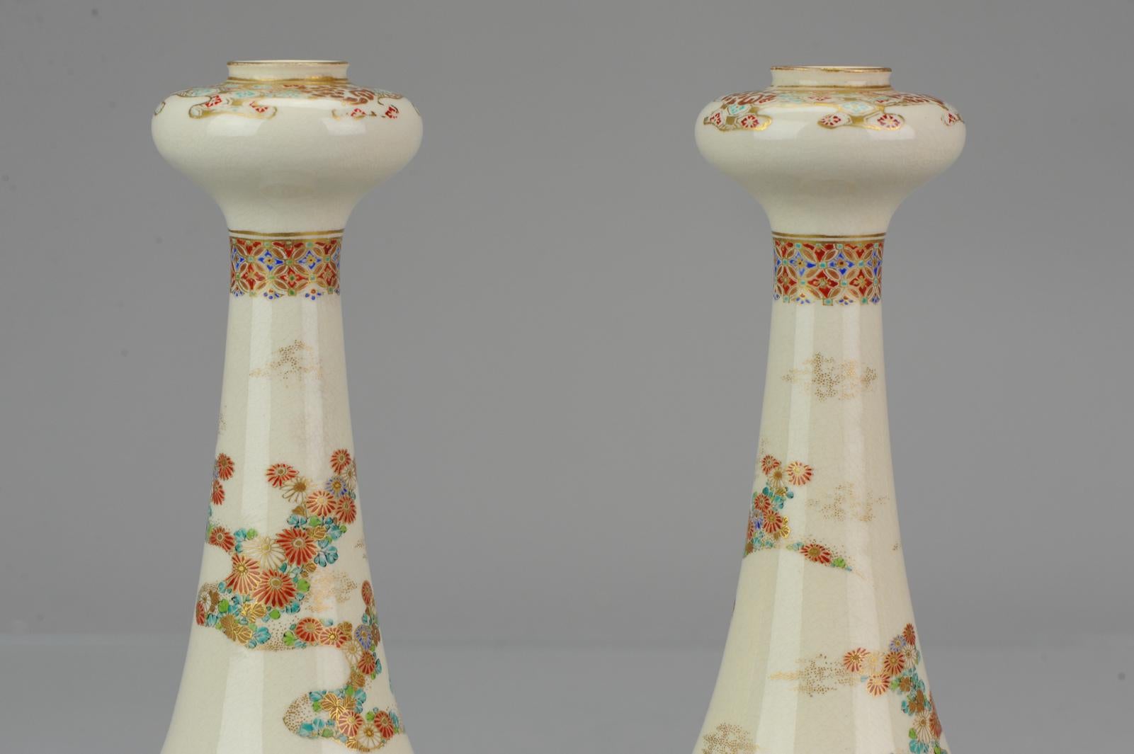 Antique ca 1900 Japanese Satsuma Obiyama Candle Holders Richly Decorated Marked For Sale 11