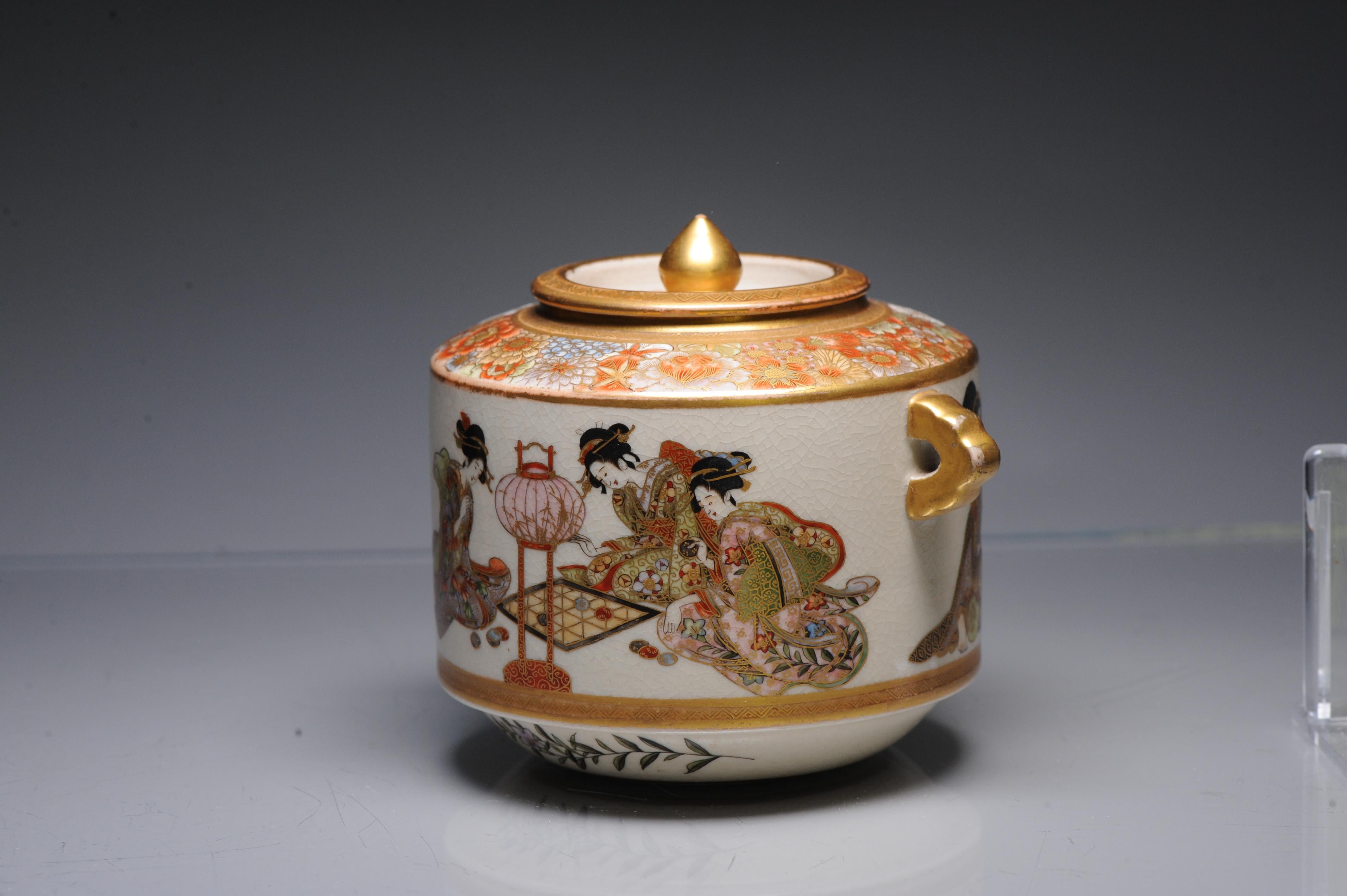 Antique ca 1900 Japanese Satsuma Ryozan Jar Richly Decorated Marked 4