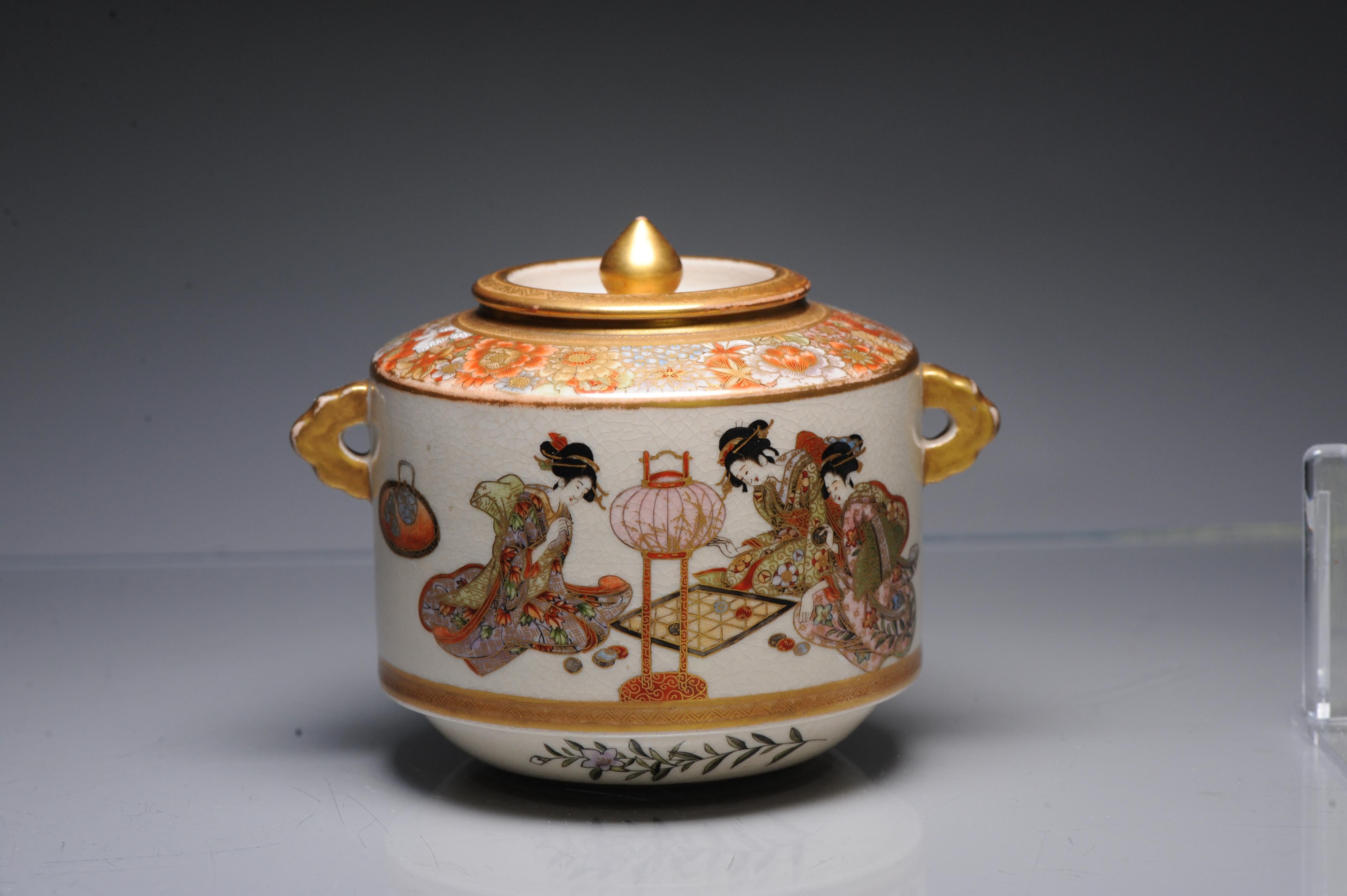 Antique ca 1900 Japanese Satsuma Ryozan Jar Richly Decorated Marked 5
