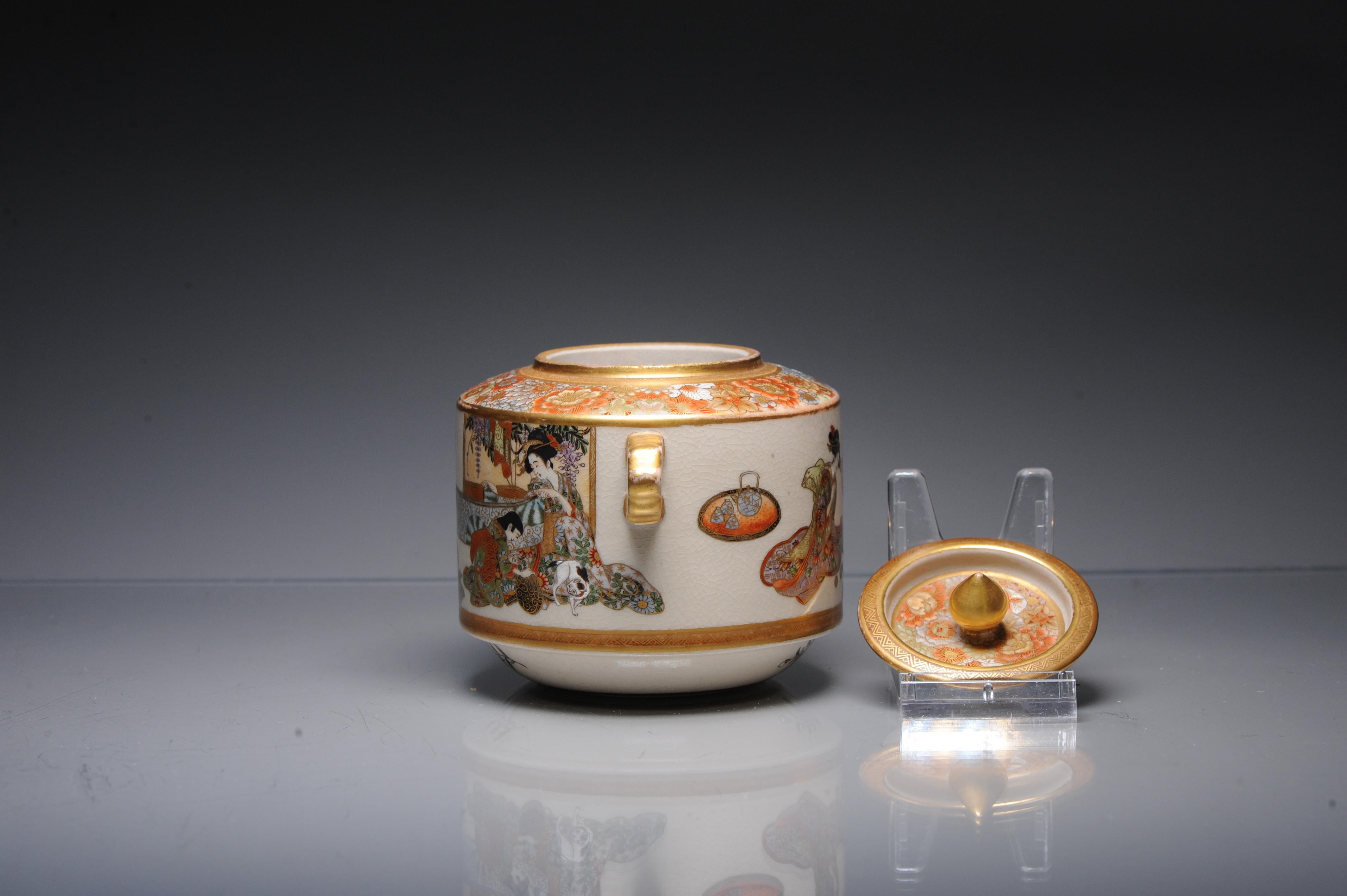Antique ca 1900 Japanese Satsuma Ryozan Jar Richly Decorated Marked 6