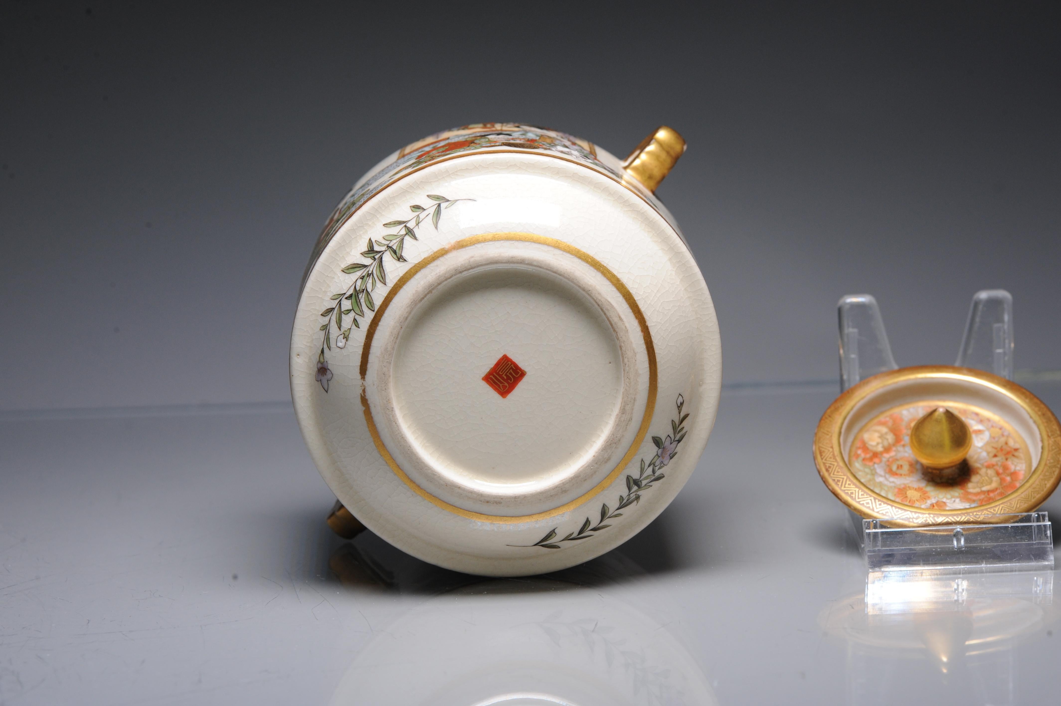 Antique ca 1900 Japanese Satsuma Ryozan Jar Richly Decorated Marked 8
