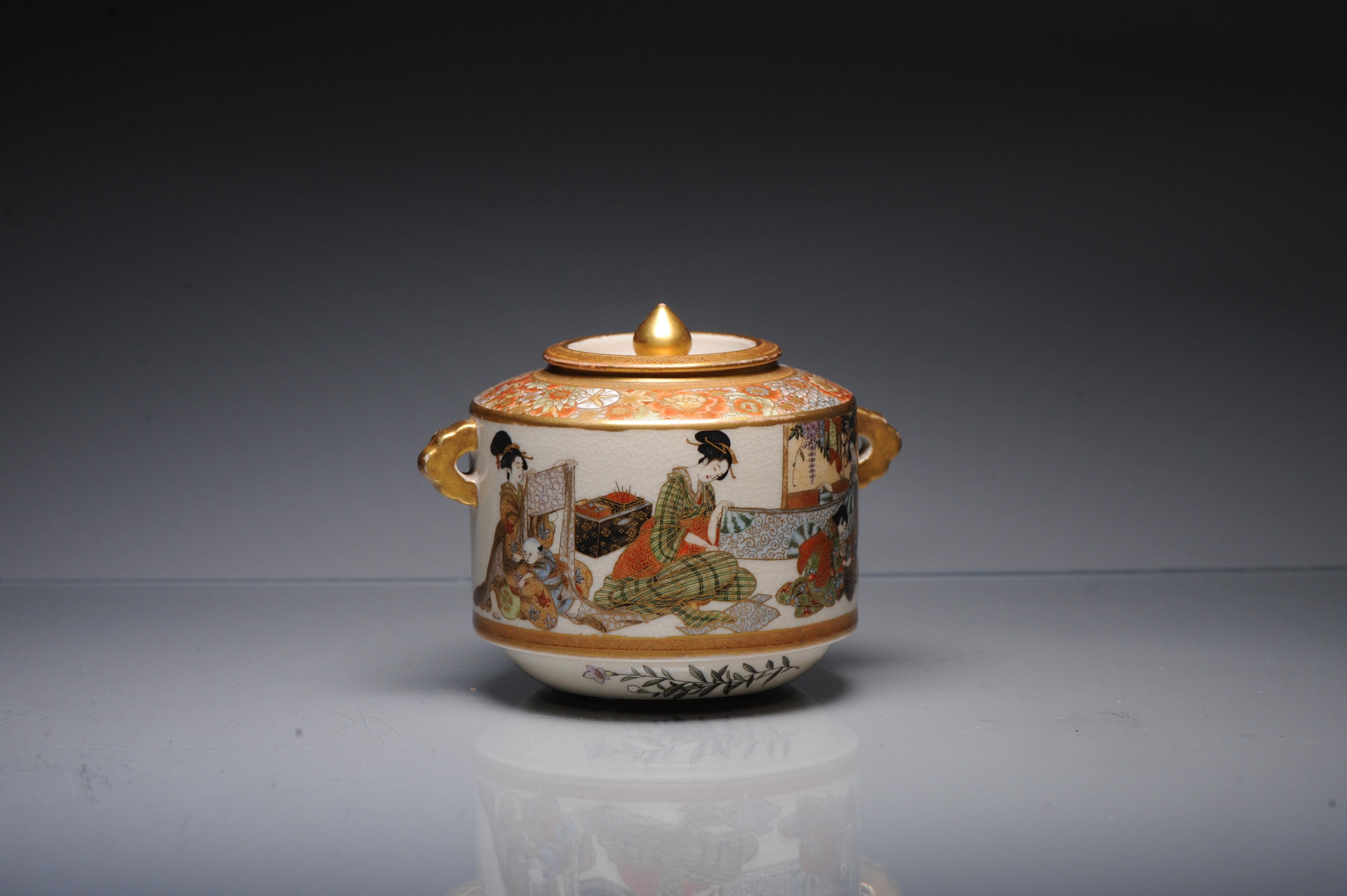 19th Century Antique ca 1900 Japanese Satsuma Ryozan Jar Richly Decorated Marked
