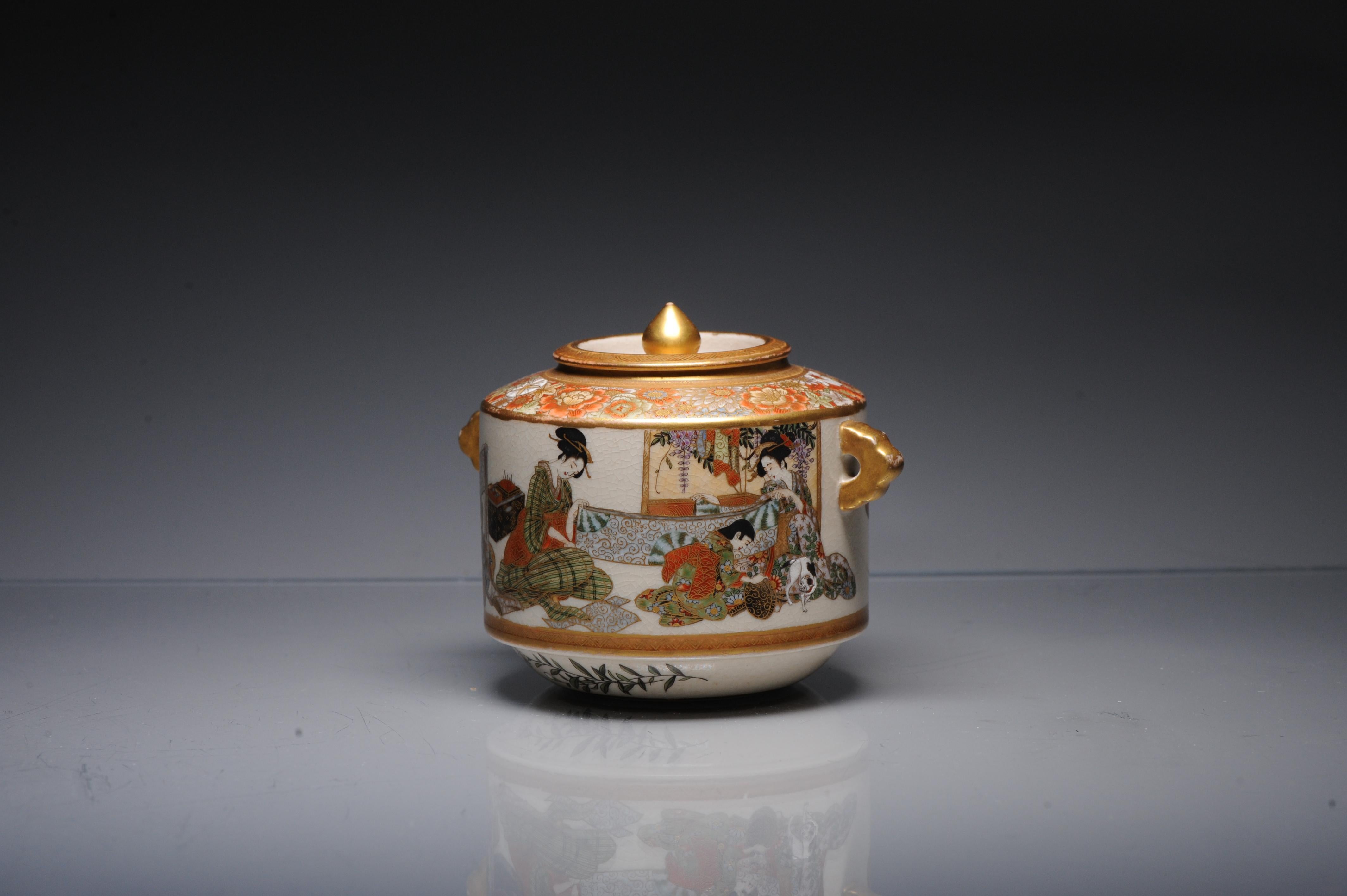 Porcelain Antique ca 1900 Japanese Satsuma Ryozan Jar Richly Decorated Marked
