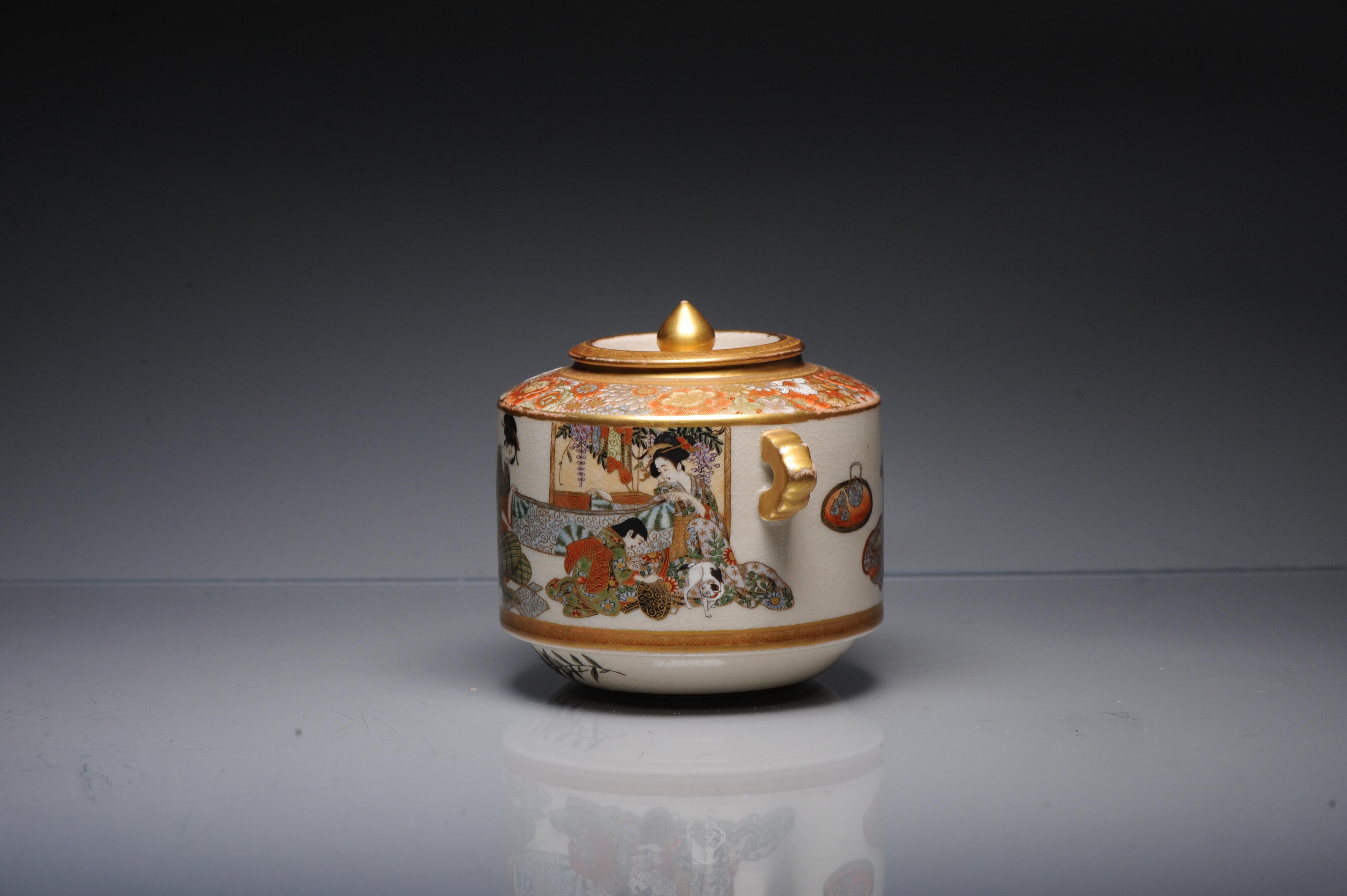 Antique ca 1900 Japanese Satsuma Ryozan Jar Richly Decorated Marked 1