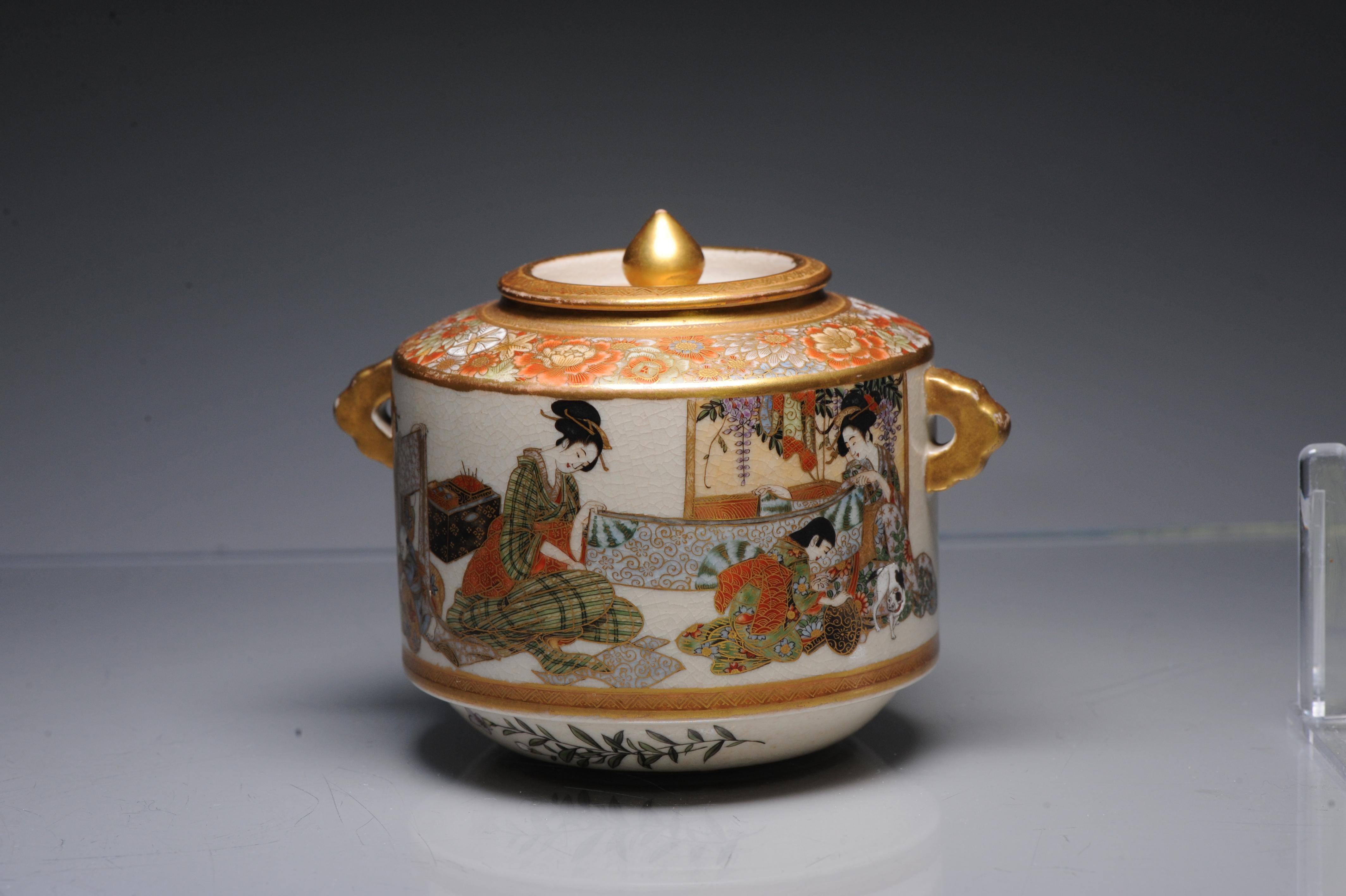 Antique ca 1900 Japanese Satsuma Ryozan Jar Richly Decorated Marked 2