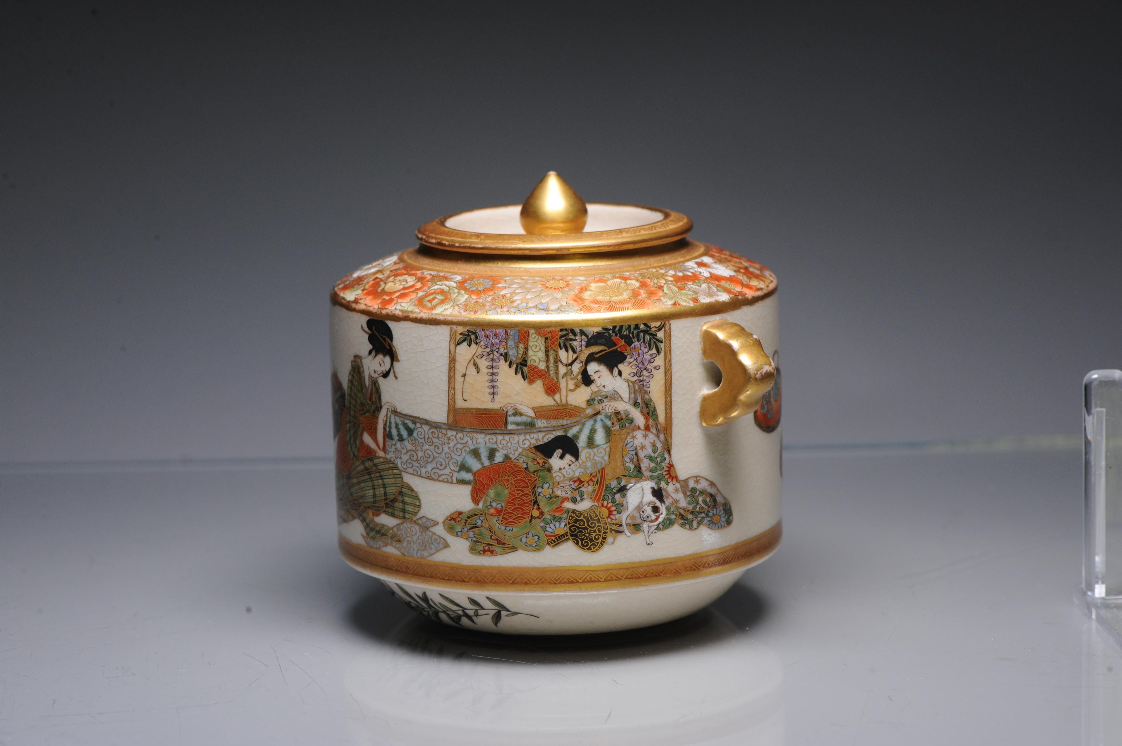 Antique ca 1900 Japanese Satsuma Ryozan Jar Richly Decorated Marked 3