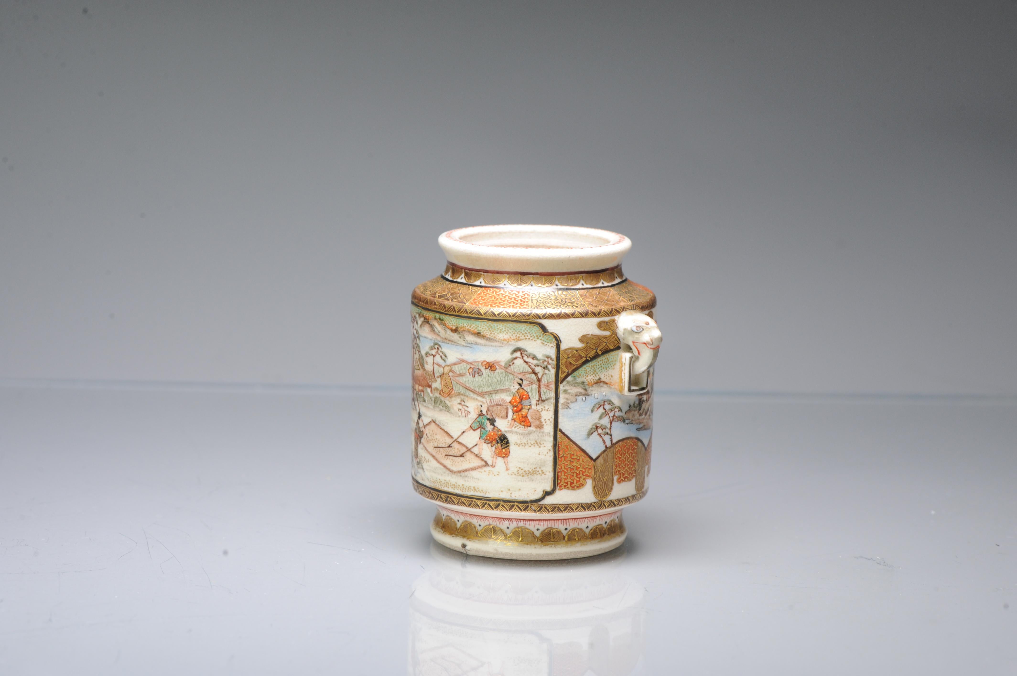 Porcelain Antique ca 1900 Japanese Satsuma Top Quality Jar Richly Decorated Unmarked For Sale