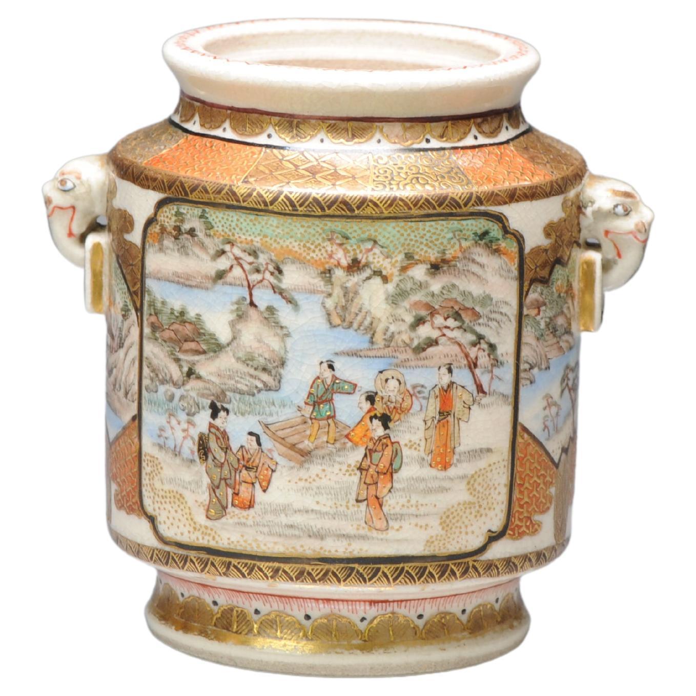 Antique ca 1900 Japanese Satsuma Top Quality Jar Richly Decorated Unmarked For Sale