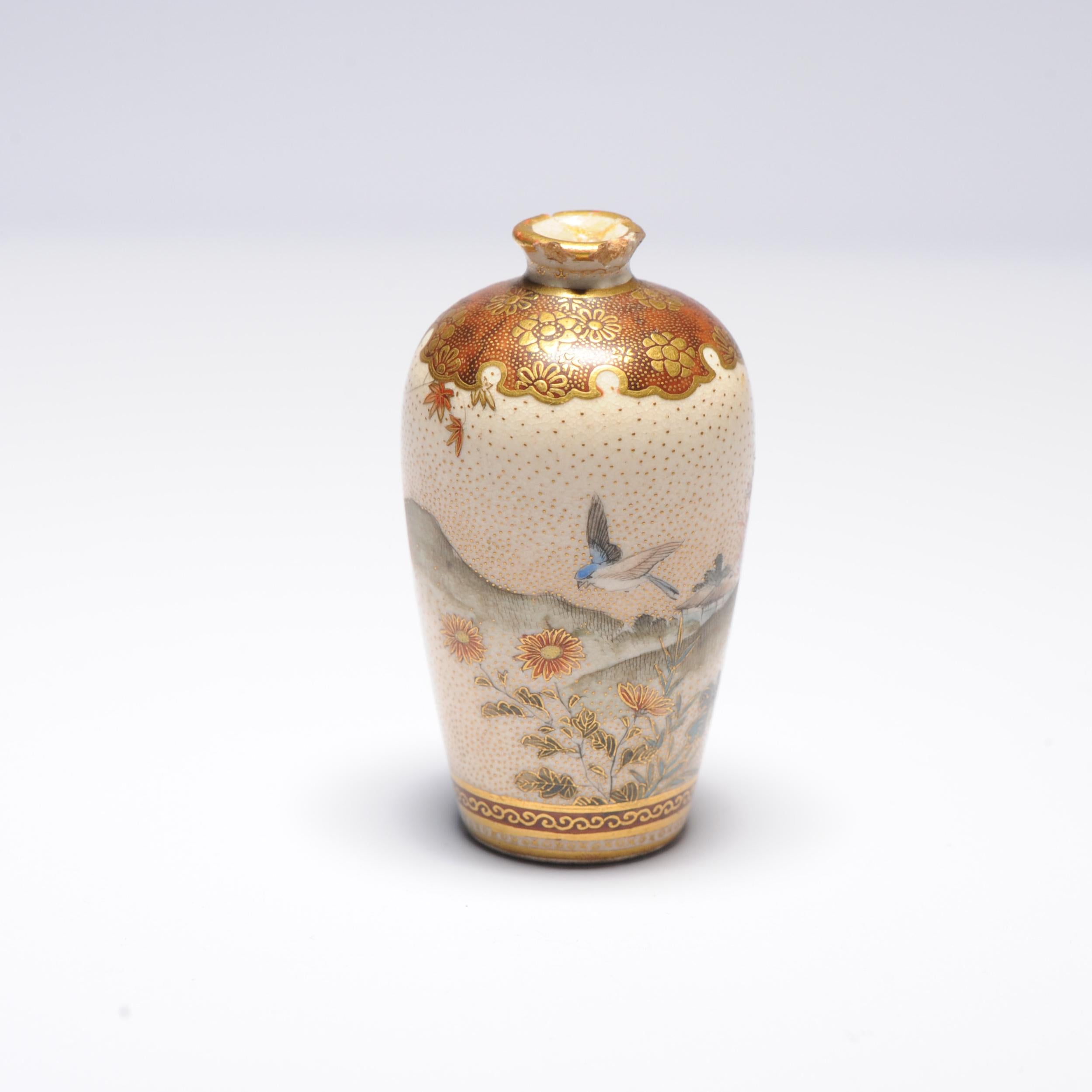 Meiji Antique ca 1900 Japanese Satsuma Top Quality Mini Vase Richly Decorated For Sale