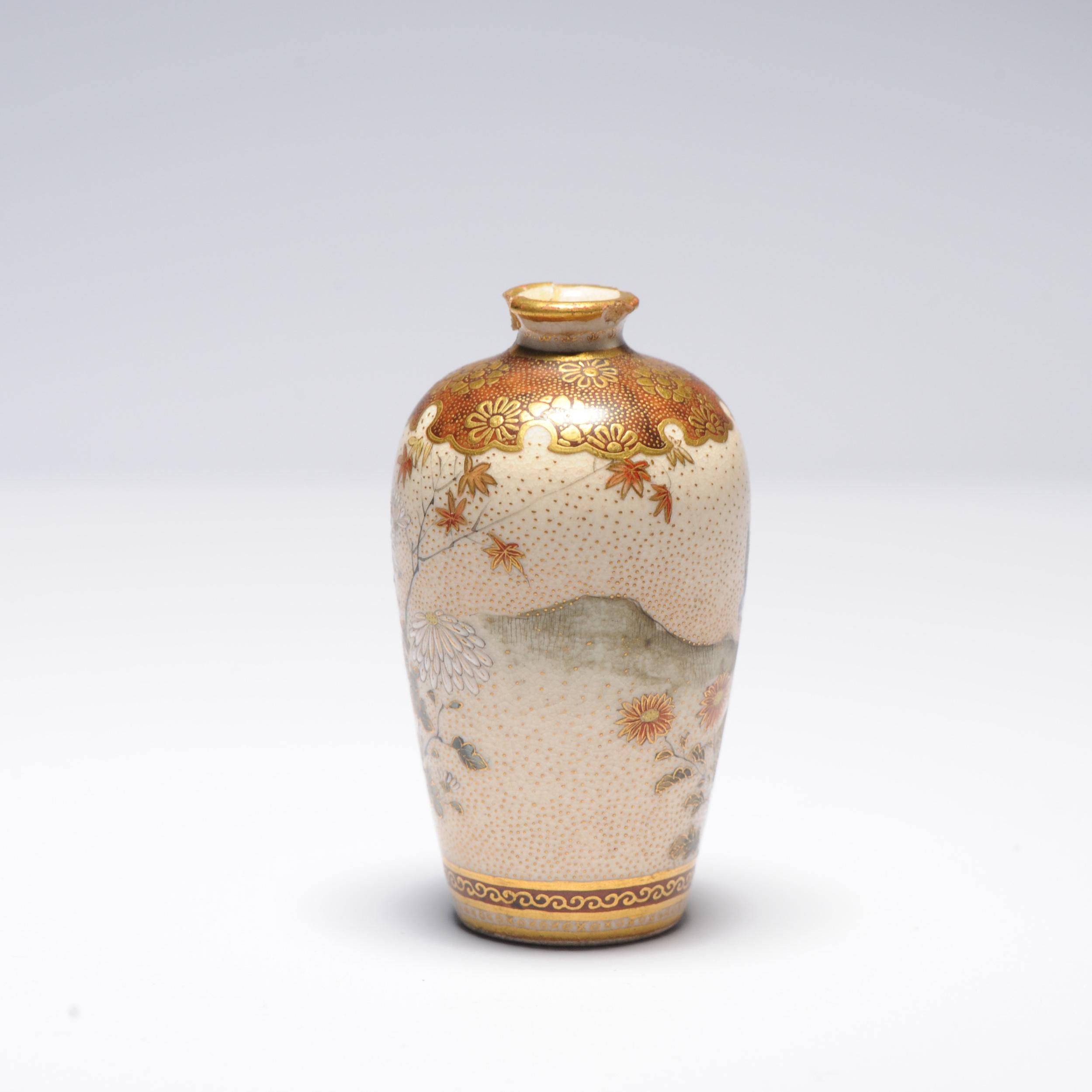 19th Century Antique ca 1900 Japanese Satsuma Top Quality Mini Vase Richly Decorated For Sale