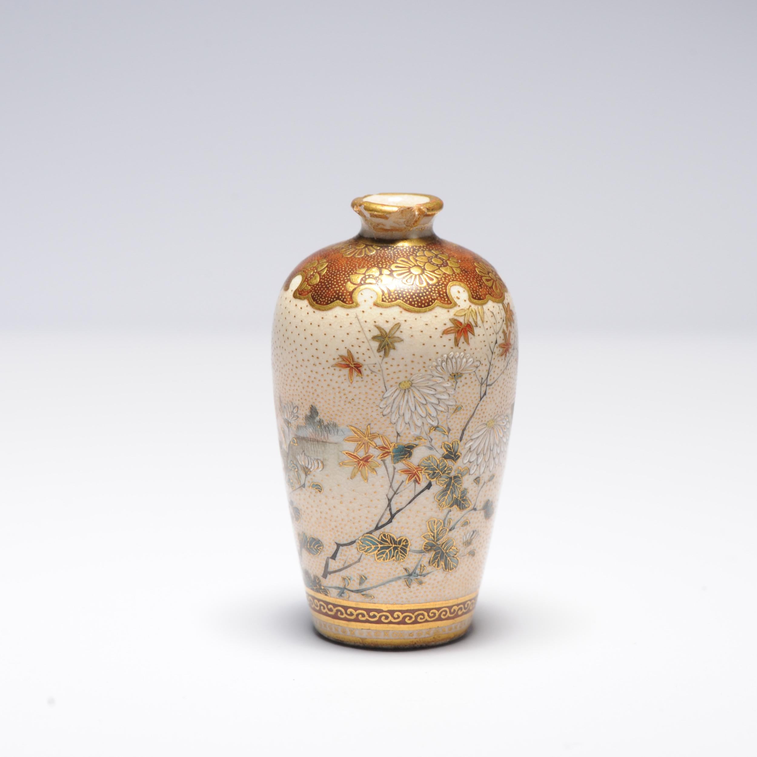 Porcelain Antique ca 1900 Japanese Satsuma Top Quality Mini Vase Richly Decorated For Sale