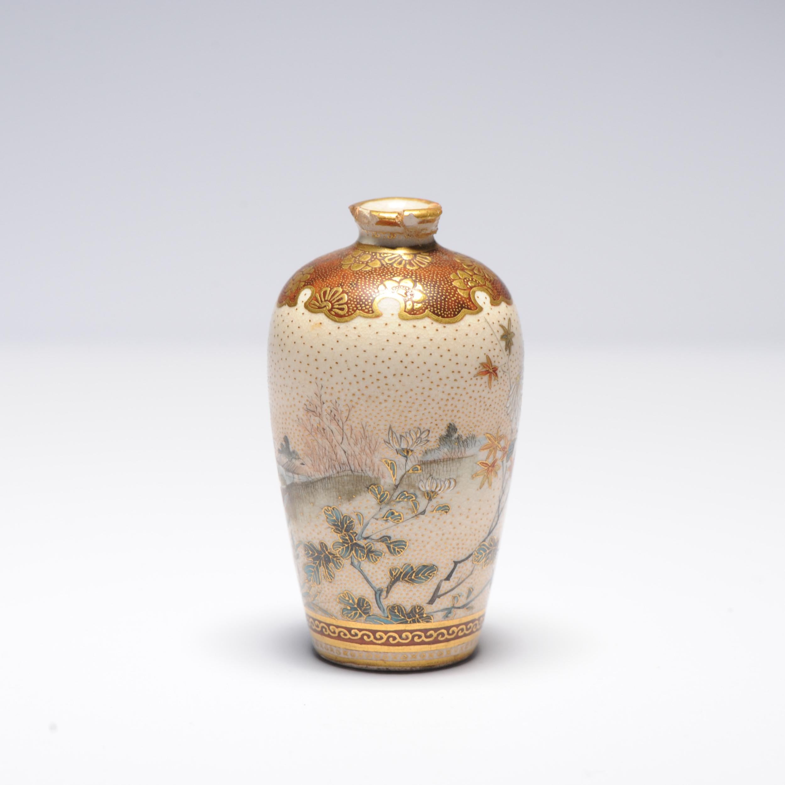 Antique ca 1900 Japanese Satsuma Top Quality Mini Vase Richly Decorated For Sale 1