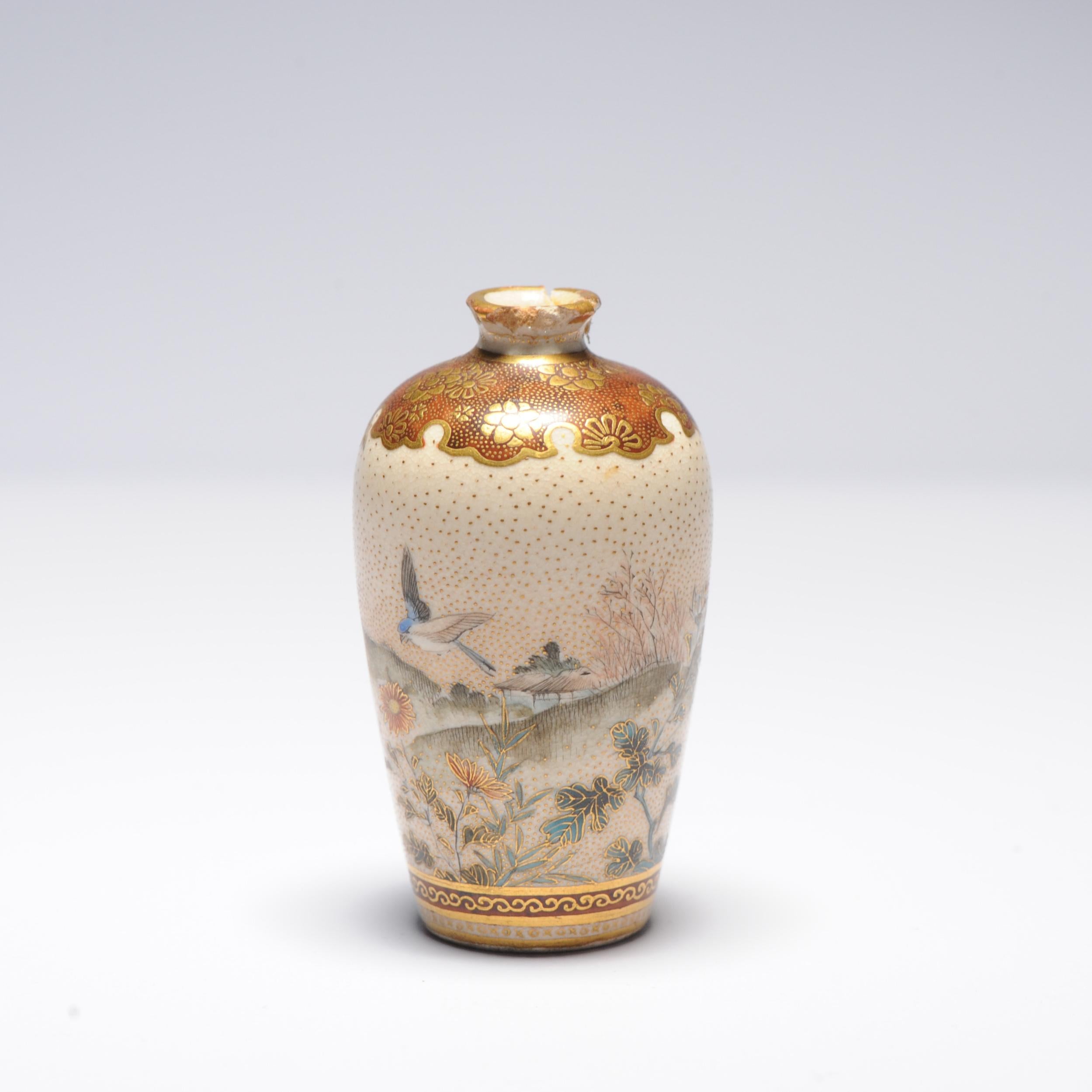 Porcelain Antique ca 1900 Japanese Satsuma Top Quality Mini Vase Richly Decorated For Sale