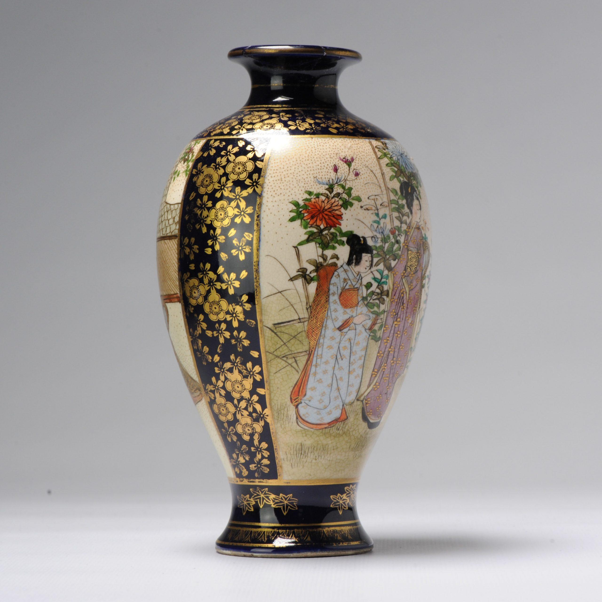 Antique ca 1900 Japanese Satsuma vase Richly Decorated Marked For Sale 3