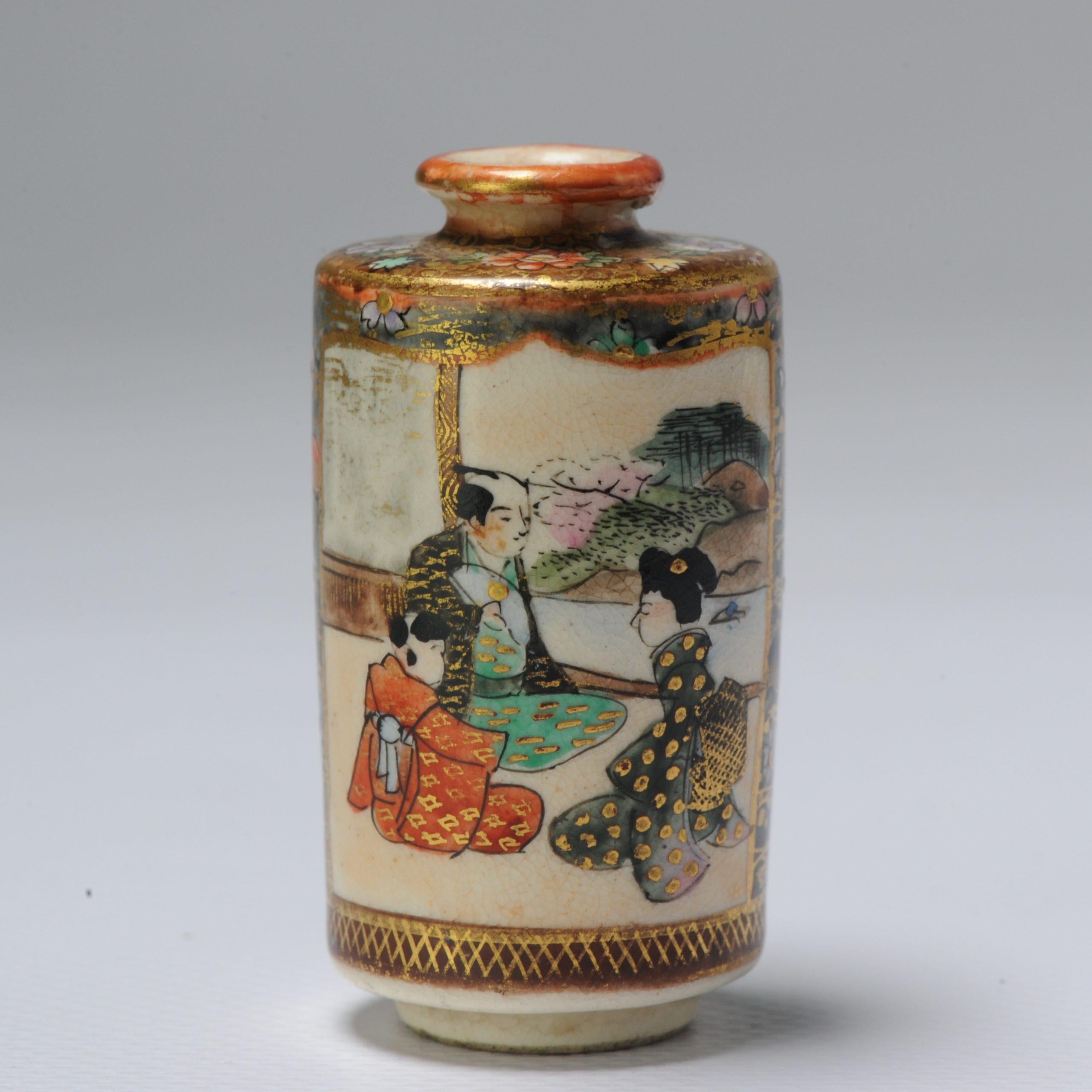 19th Century Antique ca 1900 Japanese Satsuma Vase Richly Decorated Marked Miniature For Sale