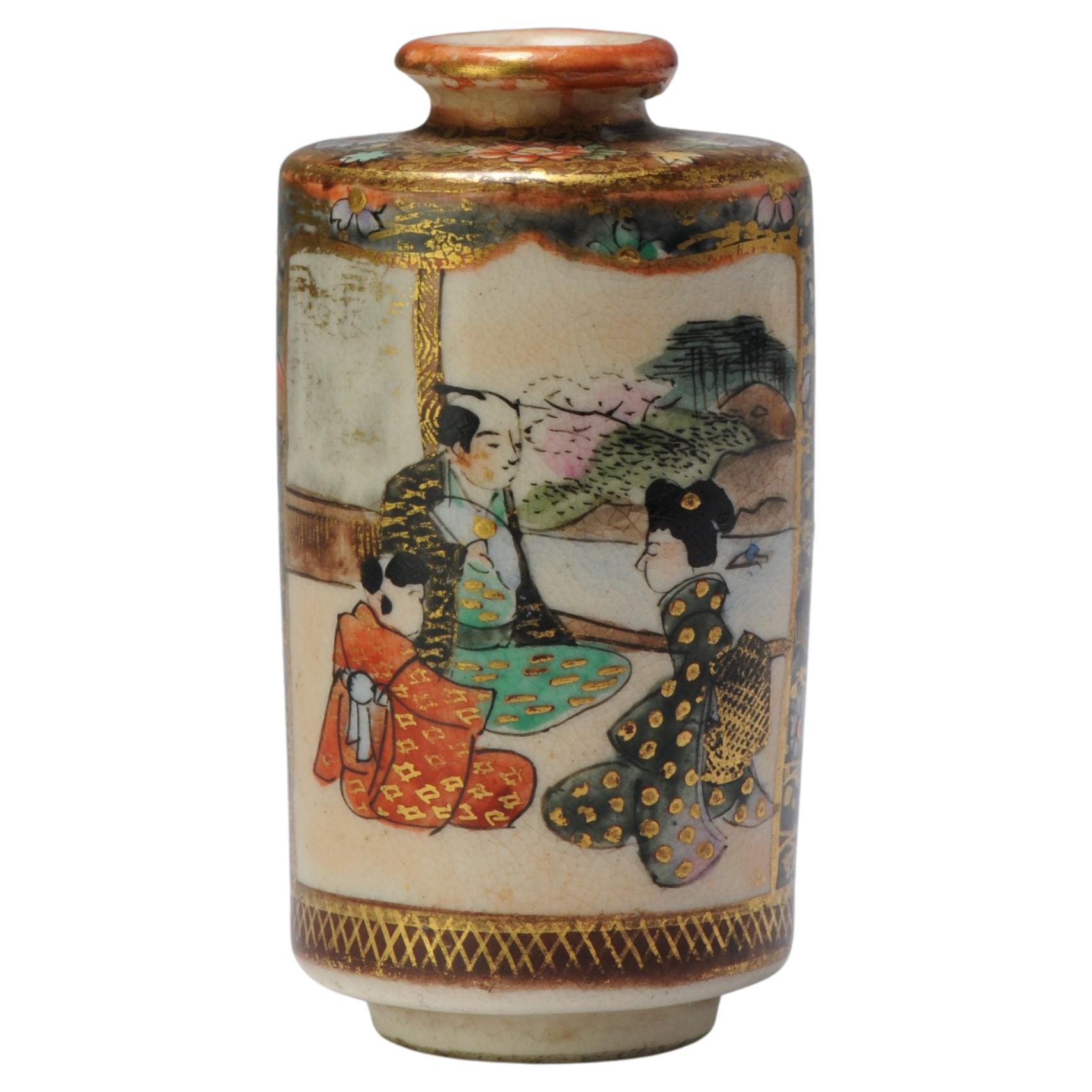 Antique ca 1900 Japanese Satsuma Vase Richly Decorated Marked Miniature For Sale