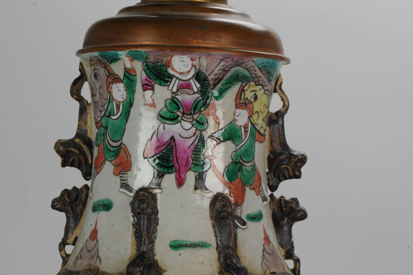 Antique, circa 1900 Nanking Warrior Vase China Chinese Republic Lamp 3