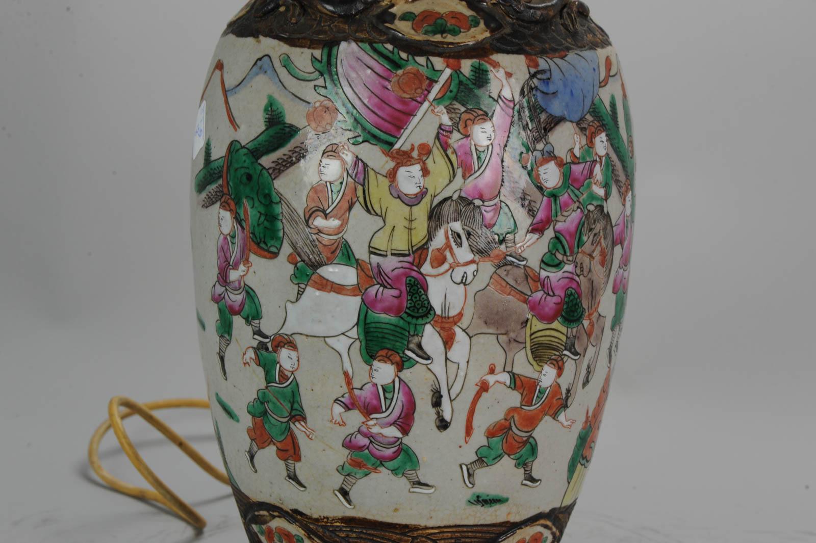 Antique, circa 1900 Nanking Warrior Vase China Chinese Republic Lamp 4